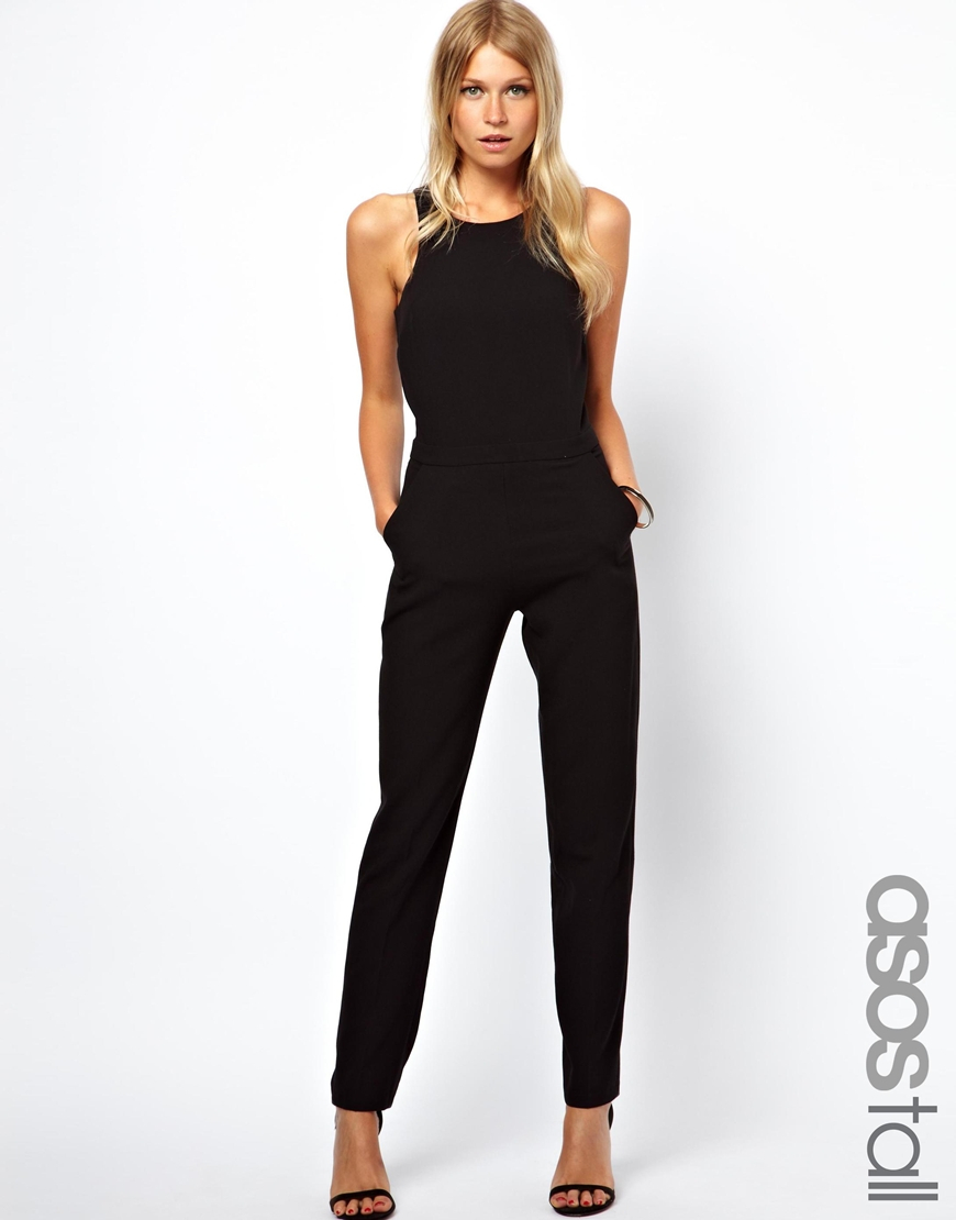 Asos Jumpsuit With Chic Racer Detail in Black | Lyst