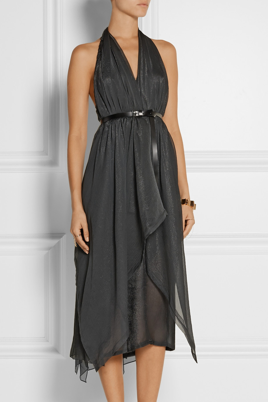 Lyst - Donna Karan Silk-Blend Organza Halterneck Dress in Gray