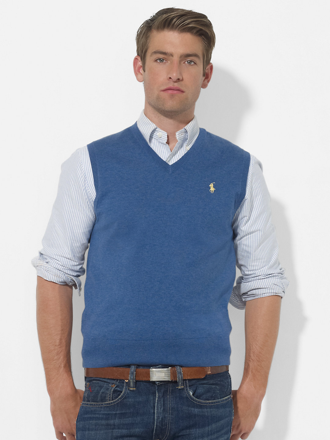 Lyst - Polo Ralph Lauren Pima Cotton V-neck Vest in Blue for Men