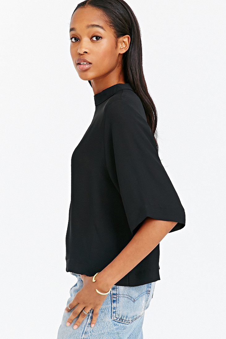 Lyst Silence + Noise Relaxed Funnel Neck Blouse in Black