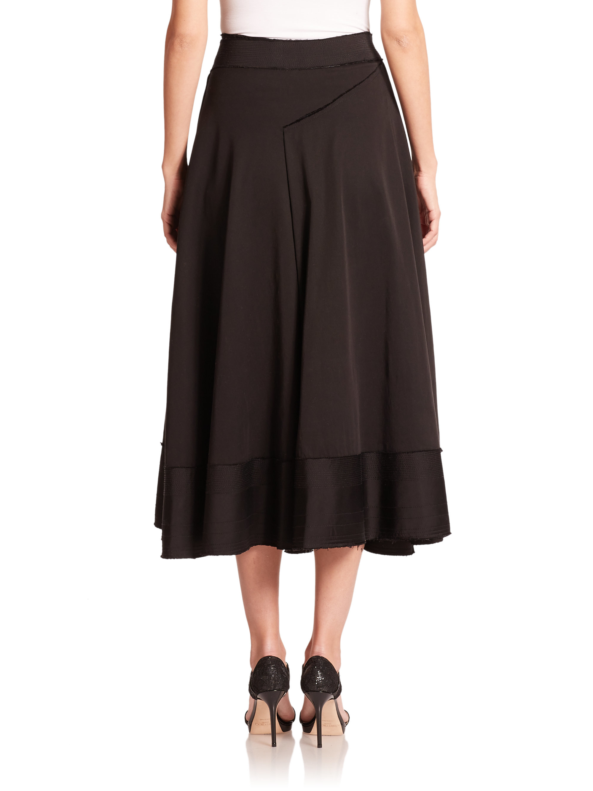 Lyst - Donna Karan Satin-detail Circle Wrap Skirt in Black