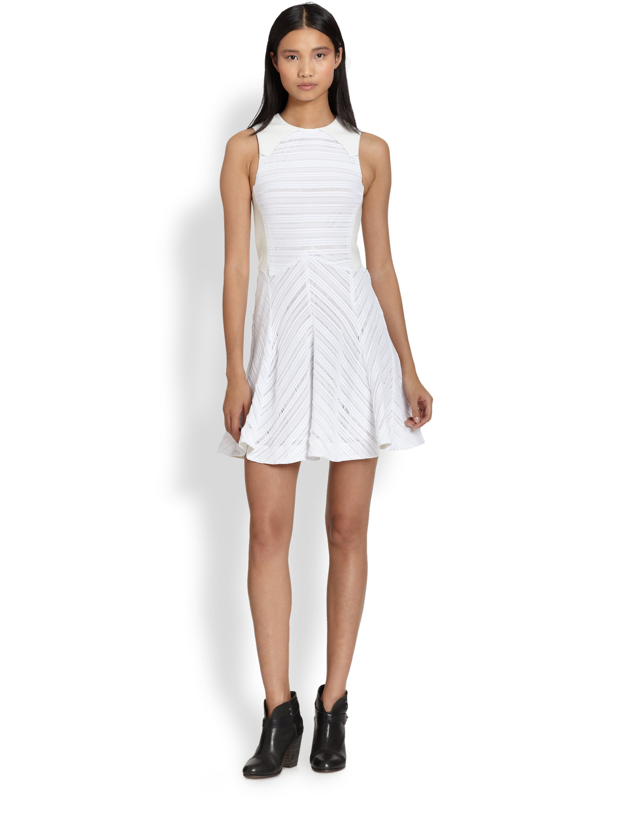 Lyst Rag Bone Leather Trimmed Basha Dress In White Gallery