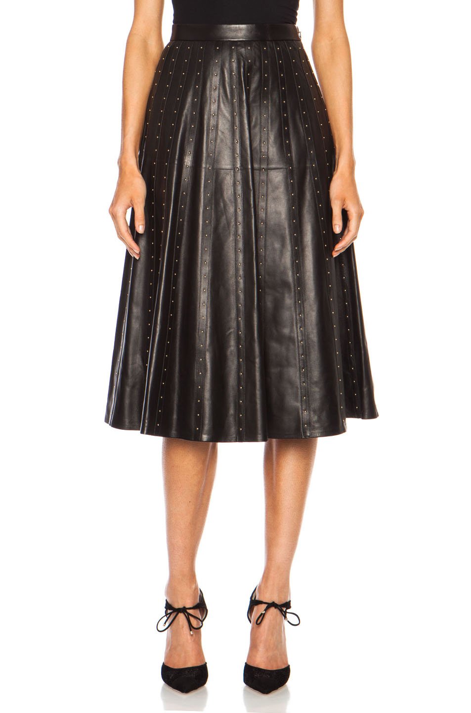 Lyst - Valentino Long Flare Studded Leather Skirt in Black