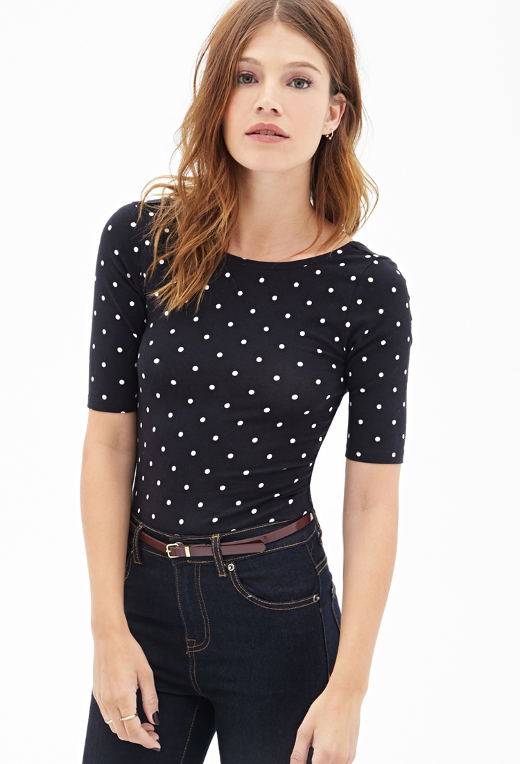 Lyst - Forever 21 Polka Dot Knit Top You've Been Added To The Waitlist ...
