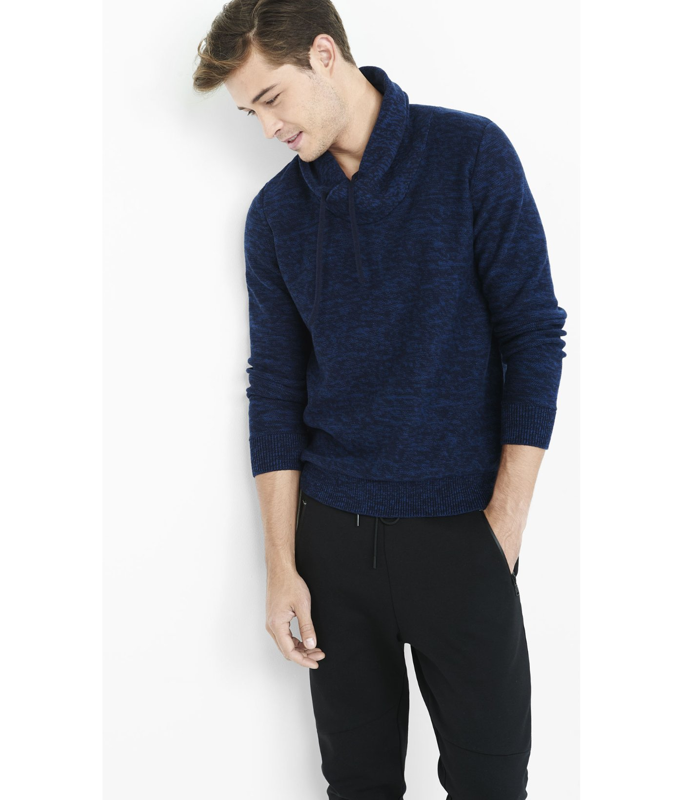 Express Marl Shawl Neck Sweater in Blue for Men | Lyst