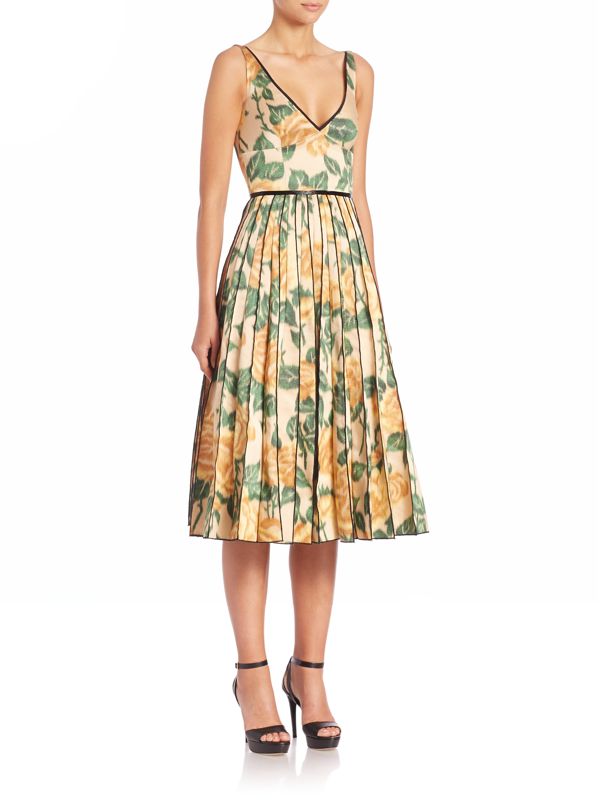 Lyst - Marc Jacobs Rose-print Silk Cocktail Dress in Yellow