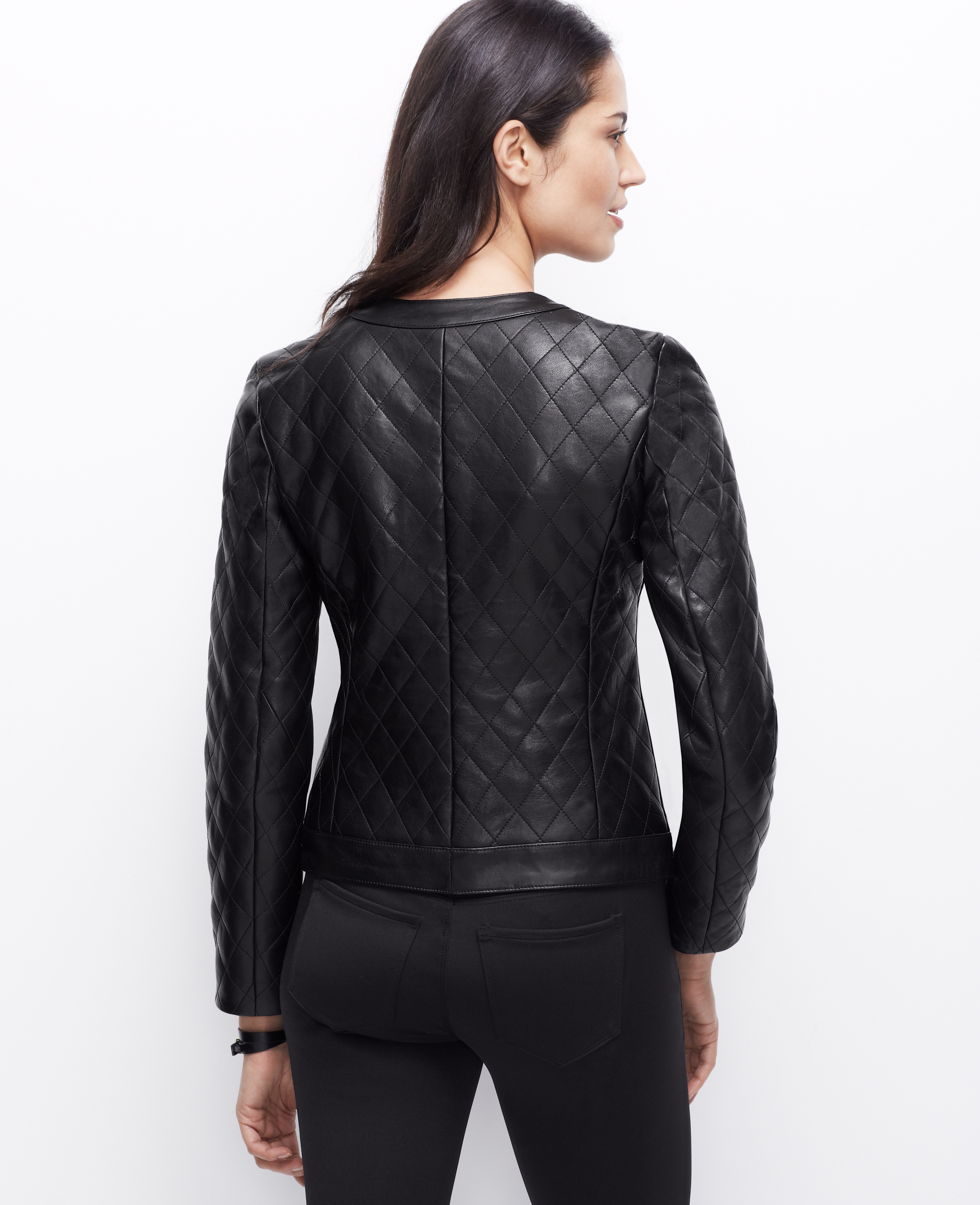 Lyst - Ann Taylor Quilted Leather Jacket in Black