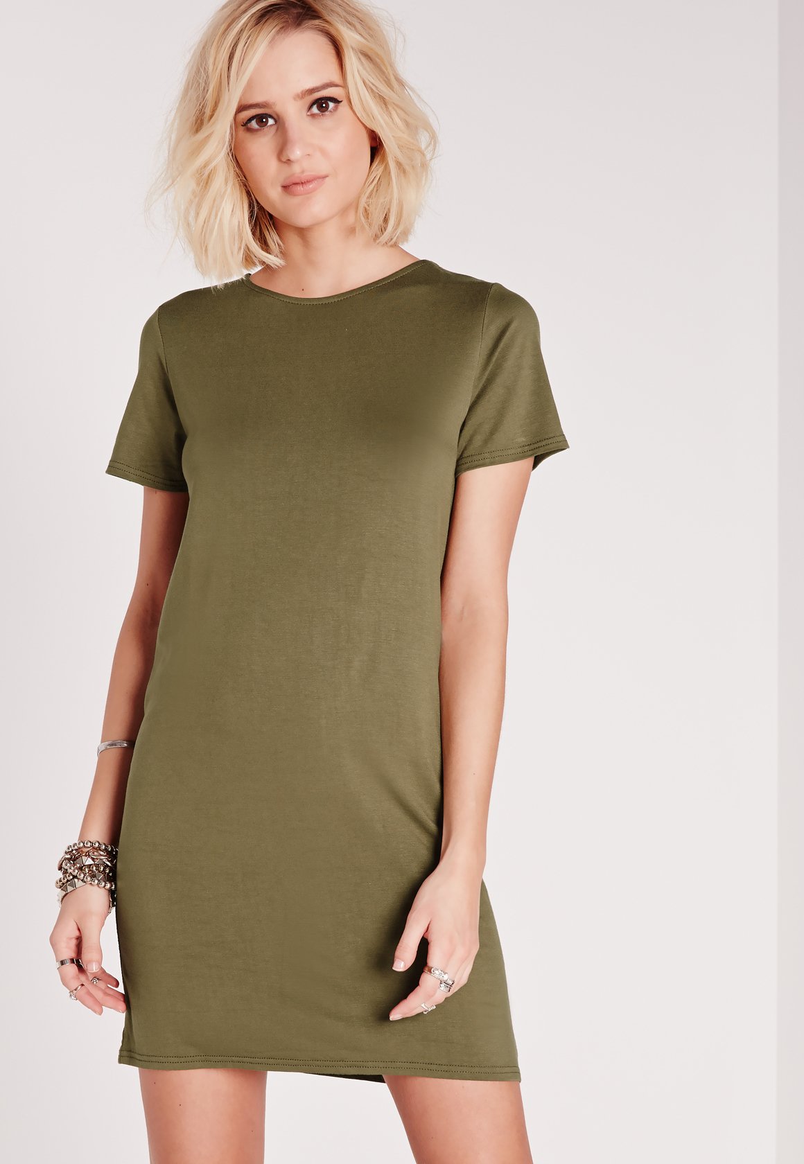 Lyst - Missguided Short Sleeve T-shirt Dress Khaki in Natural