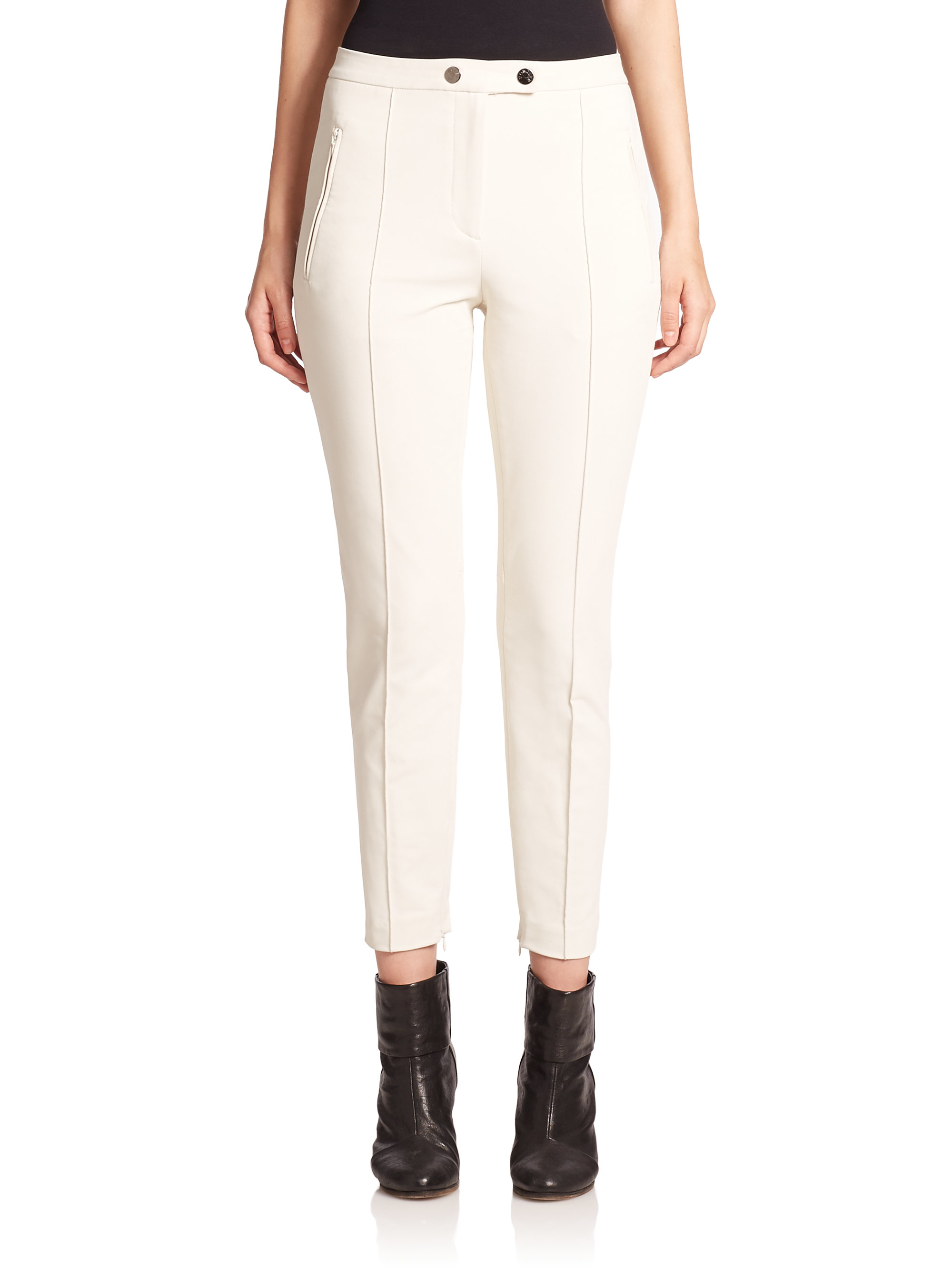 Moncler Cropped Ponte Pants in White (ivory) | Lyst