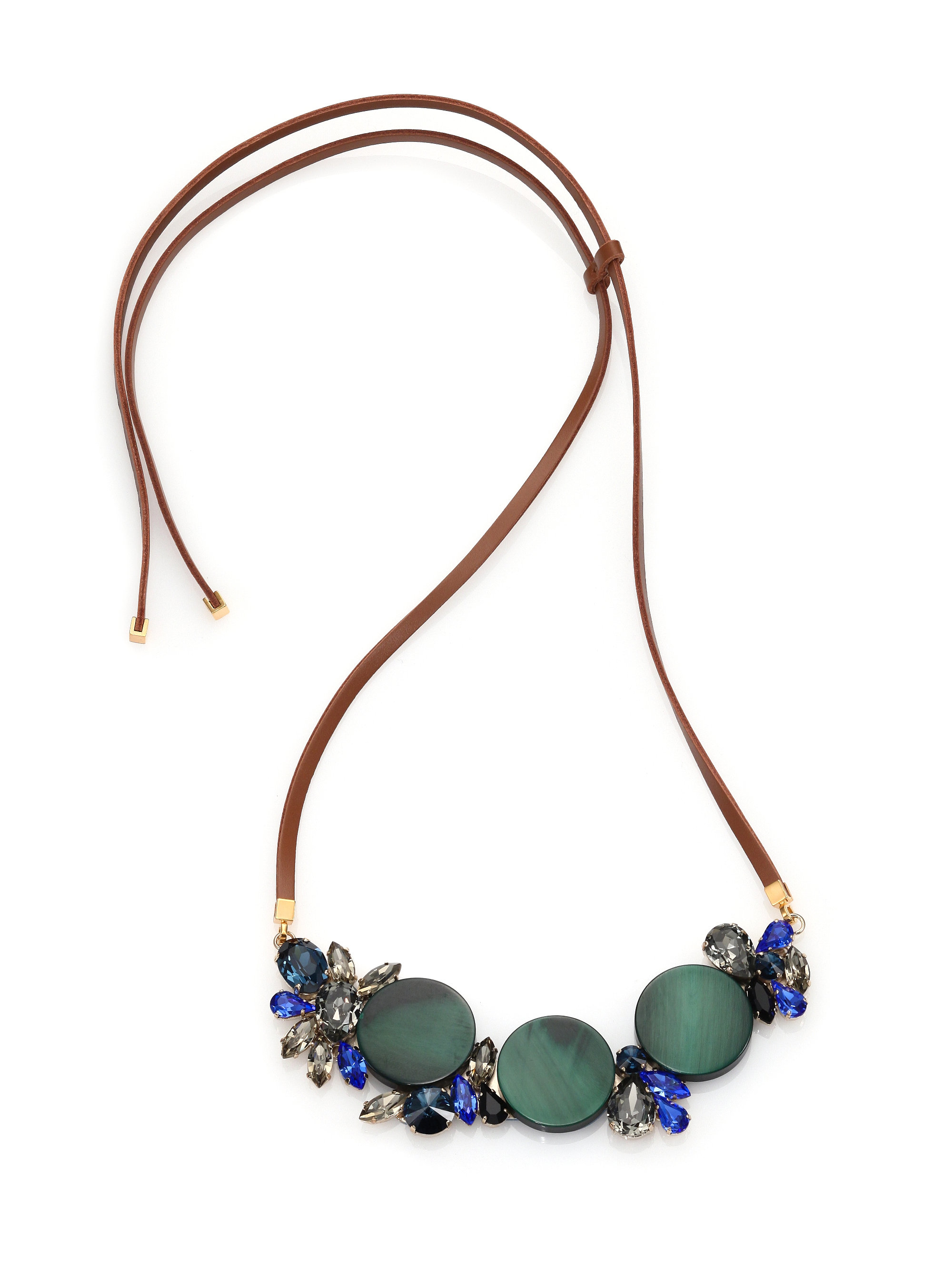 Lyst - Marni Horn, Crystal & Leather Pendant Necklace in Green