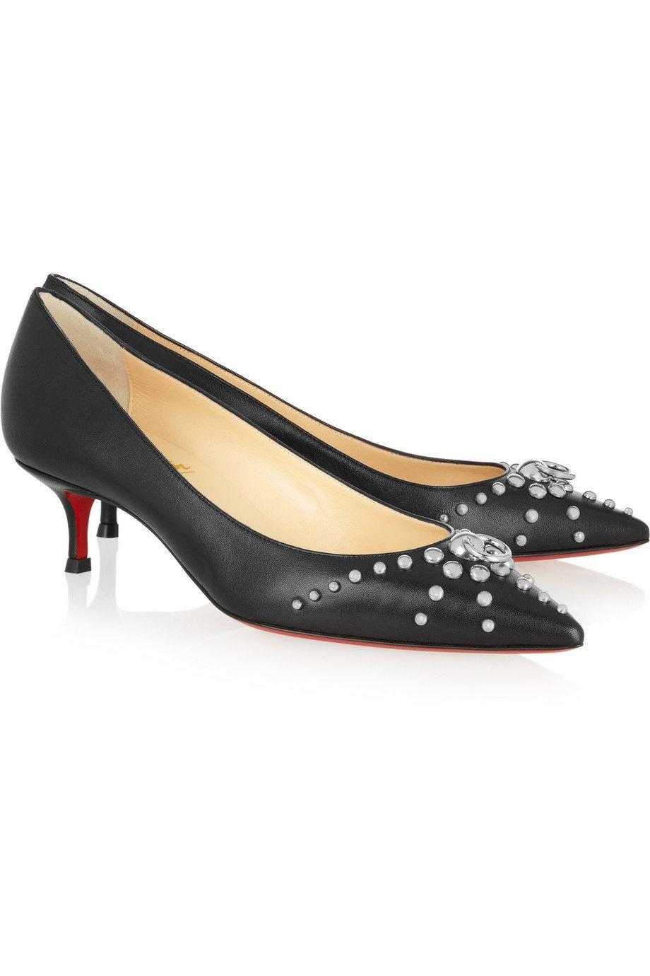 Christian louboutin Door Knock 45 Studded Leather Pumps in Black ...