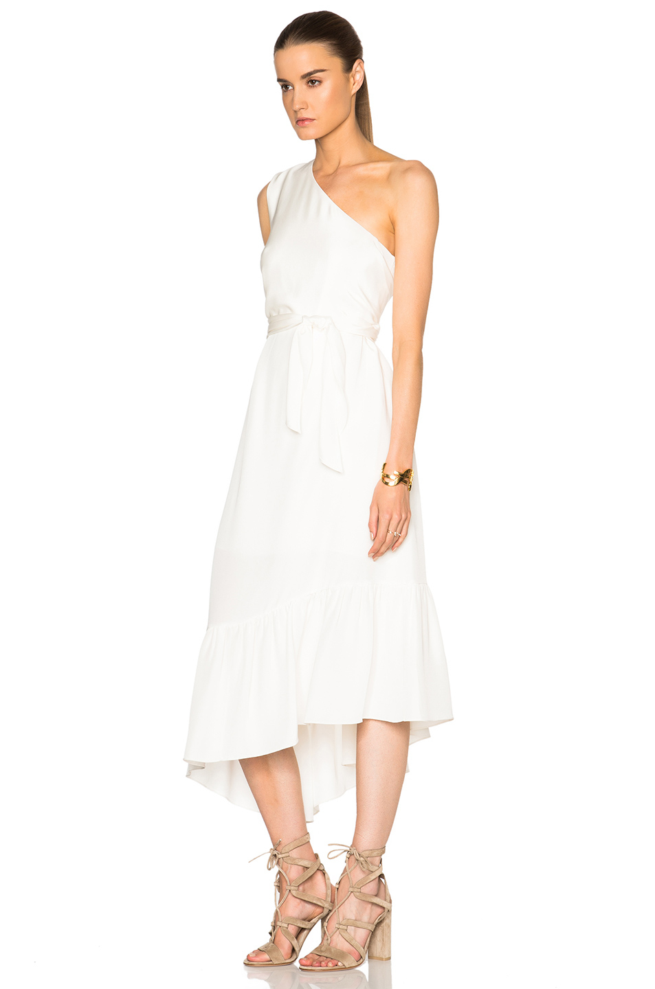 Tibi One Shoulder Ruffle Dress in White | Lyst