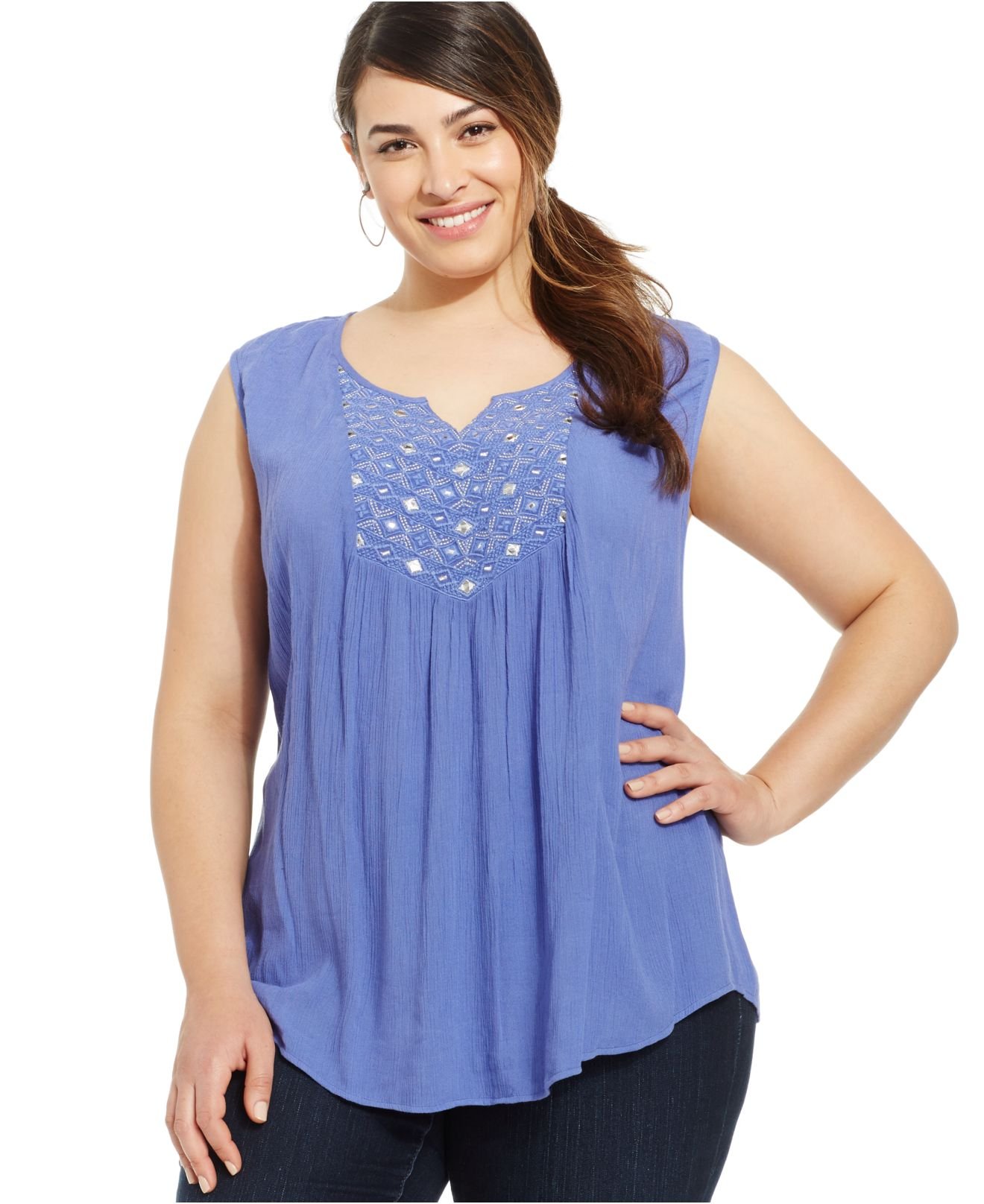 Style & co. Plus Size Sleeveless Beaded Top in Blue (Orchid Blue) | Lyst