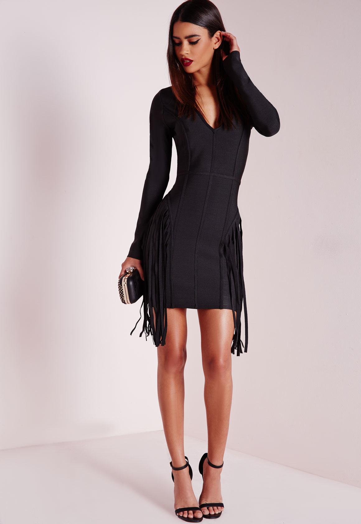 Chocker sleeve bodycon black with long dress nelson marana