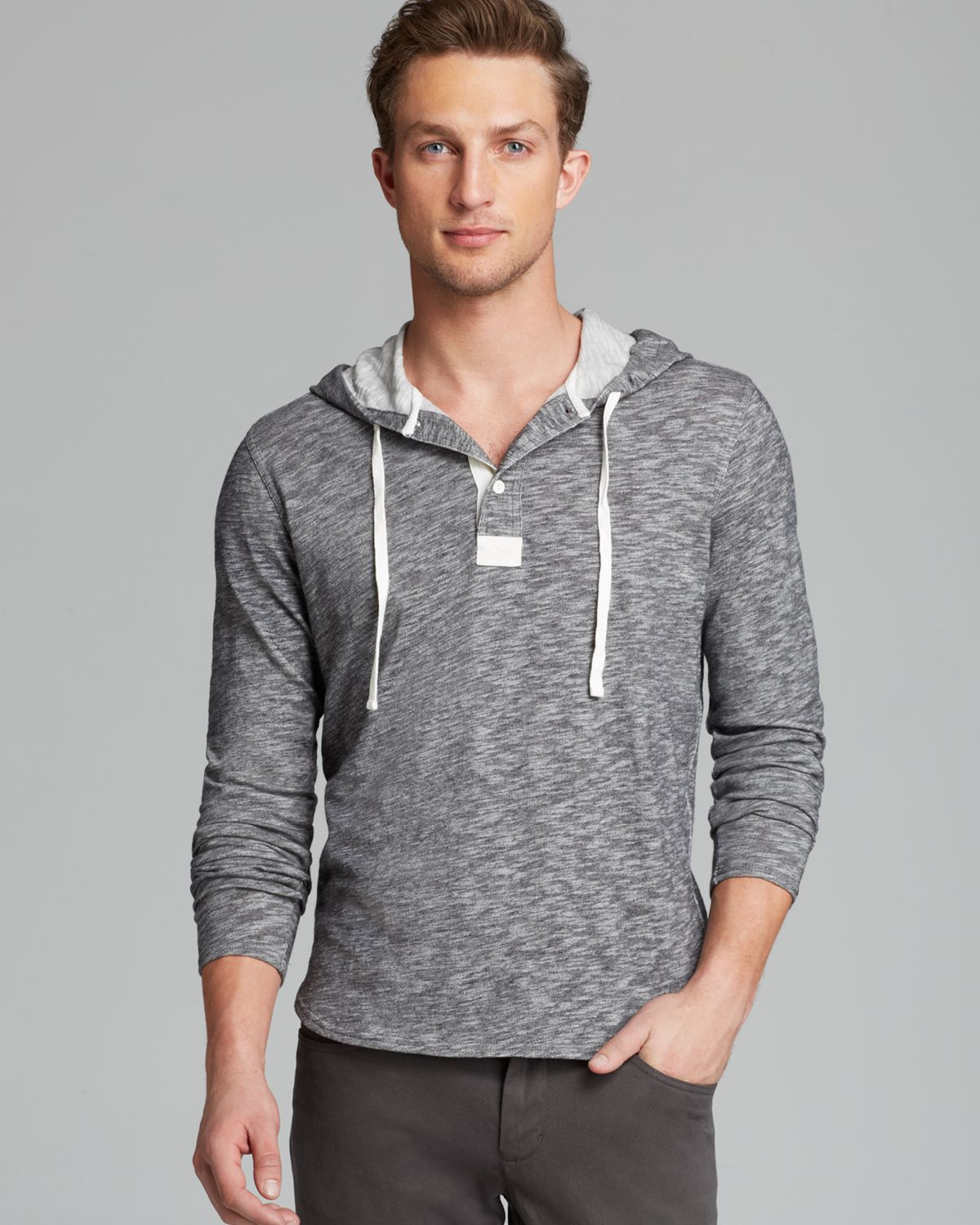 Lyst - Vince Marled Two Tone Long Sleeve Hooded Henley in Gray for Men