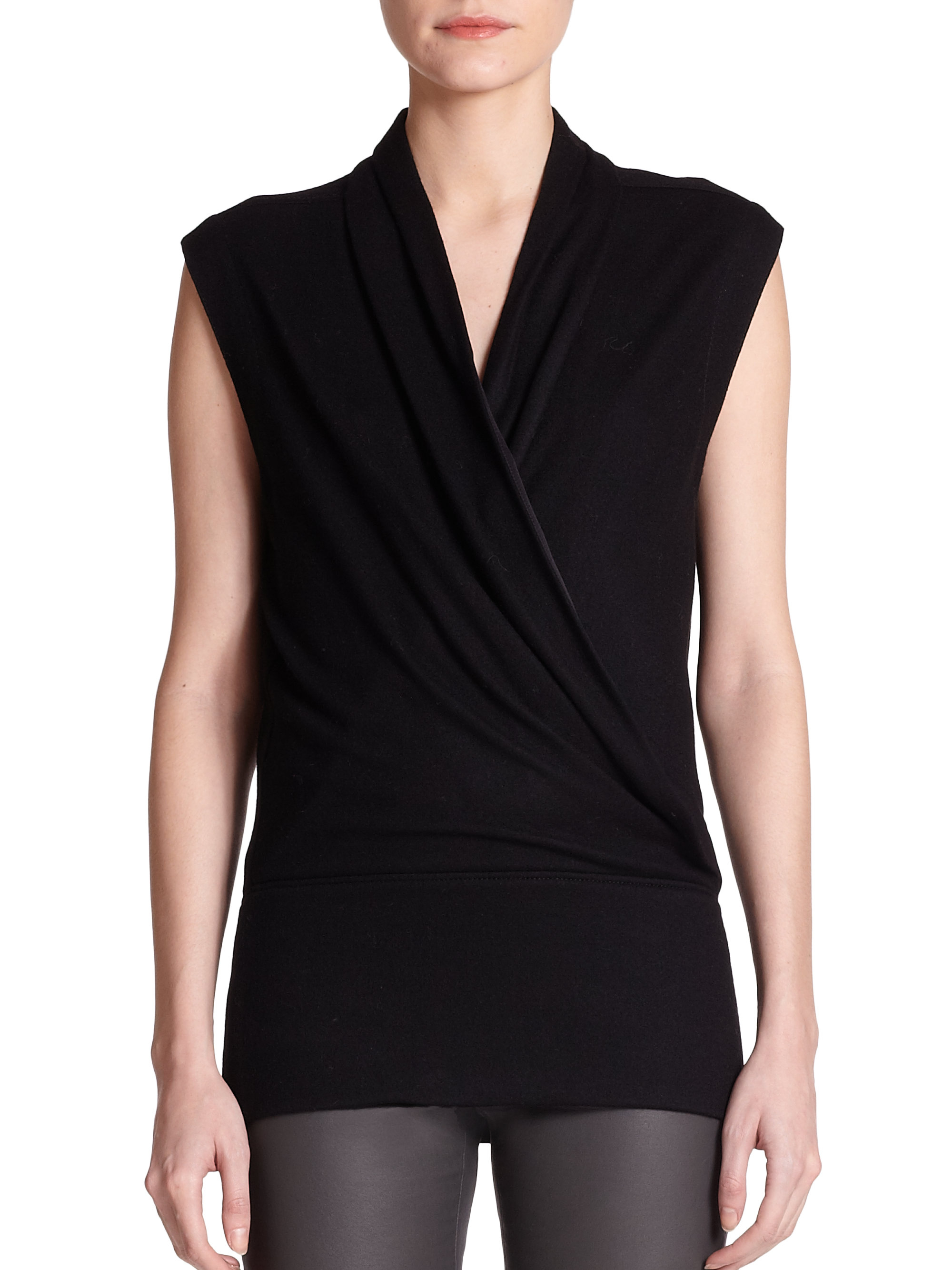 Lyst - Helmut Lang Sonar Draped Wool Jersey Crossover Top In Black