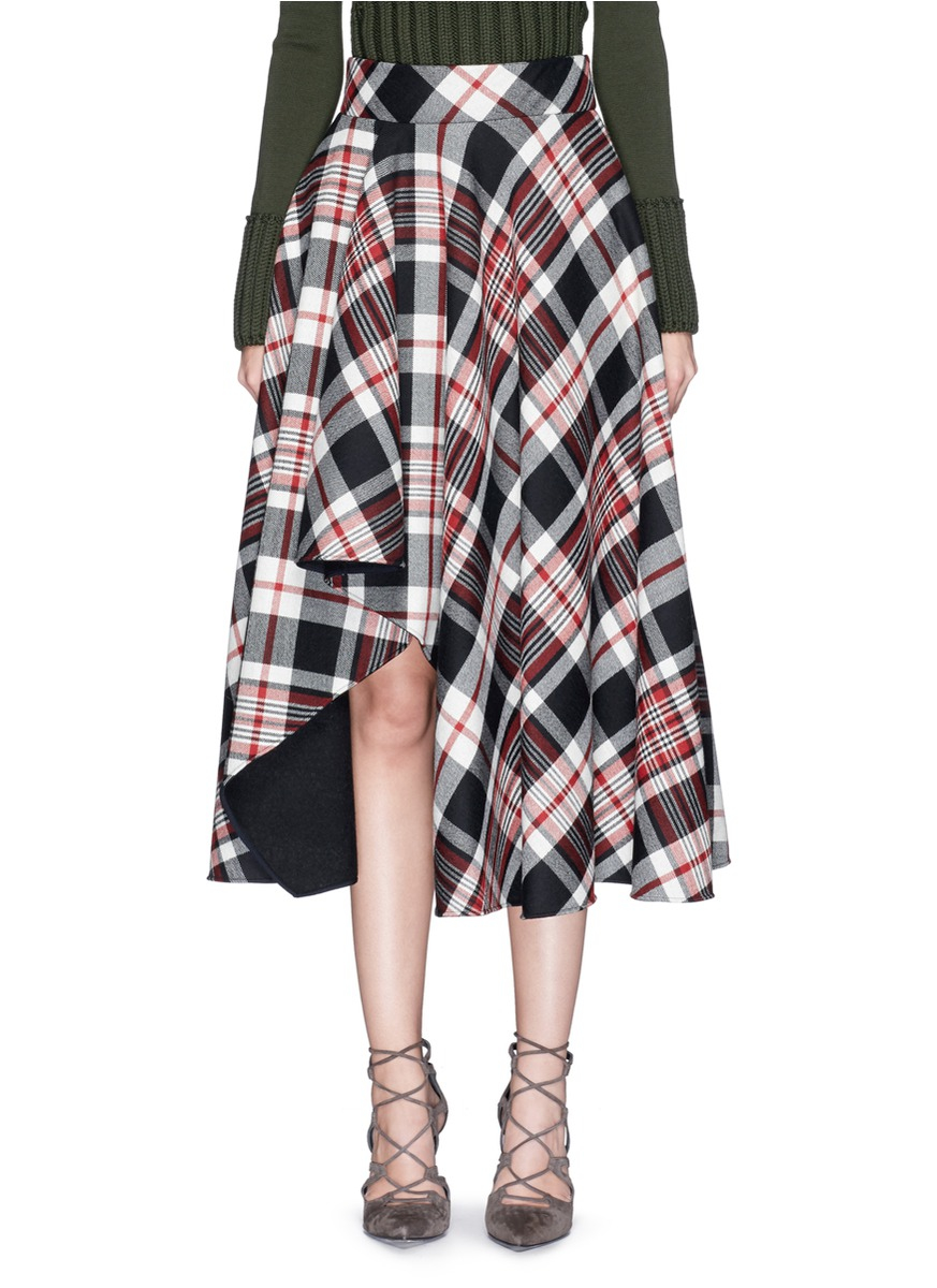 Alexander mcqueen Asymmetric Hem Tartan Plaid Wool Midi Skirt | Lyst