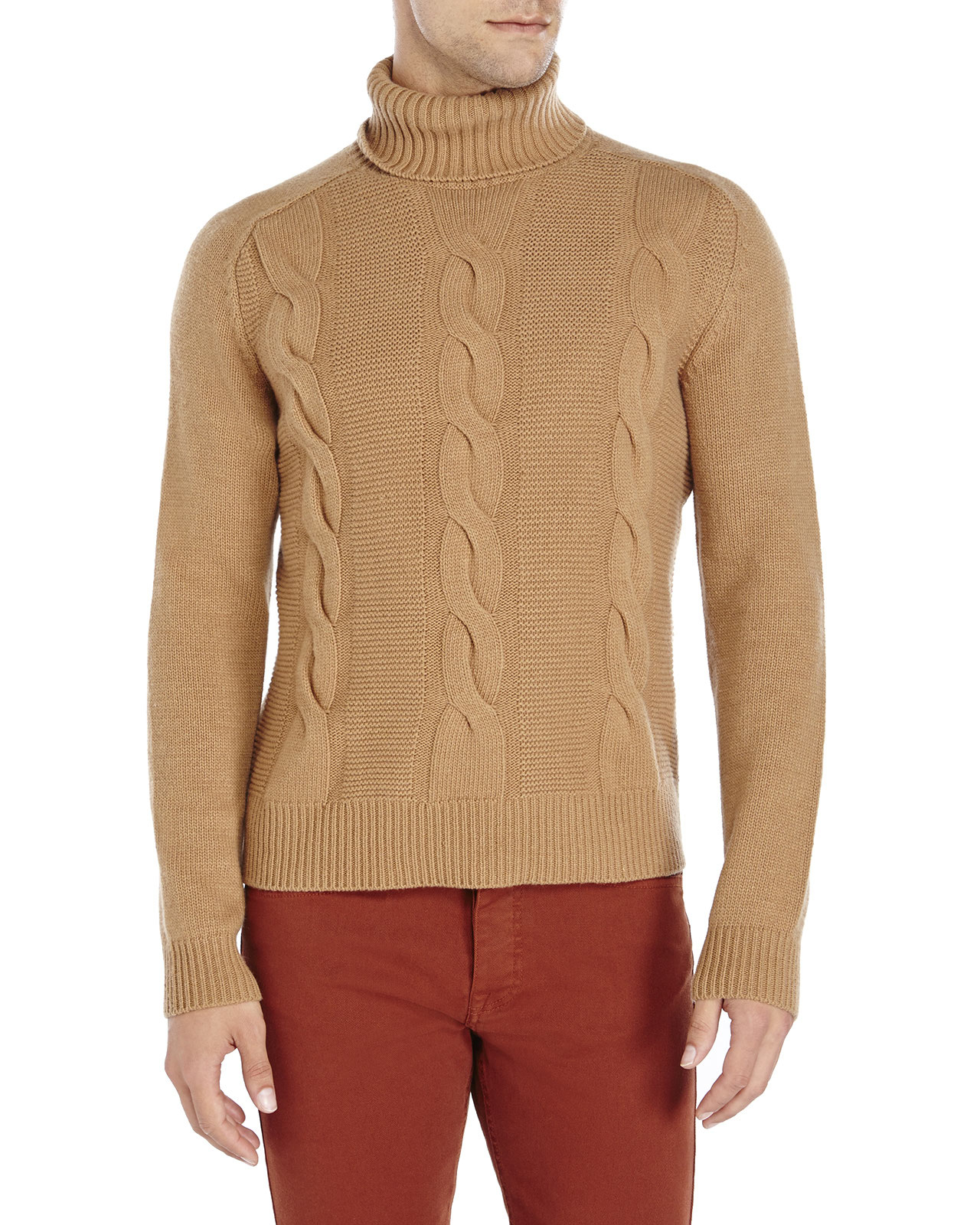 The kooples Camel Cable Knit Turtleneck Wool Sweater in Natural for Men ...