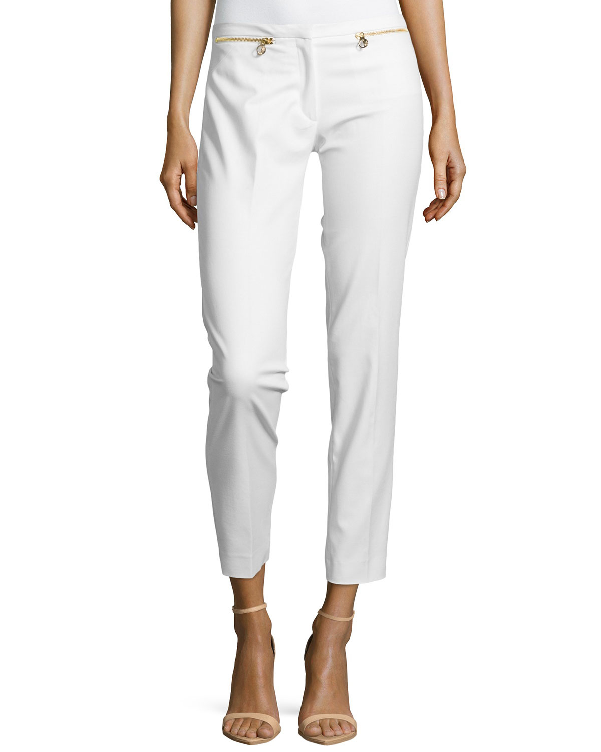 Versace Skinny Pants W/ Zipper Pockets in White | Lyst