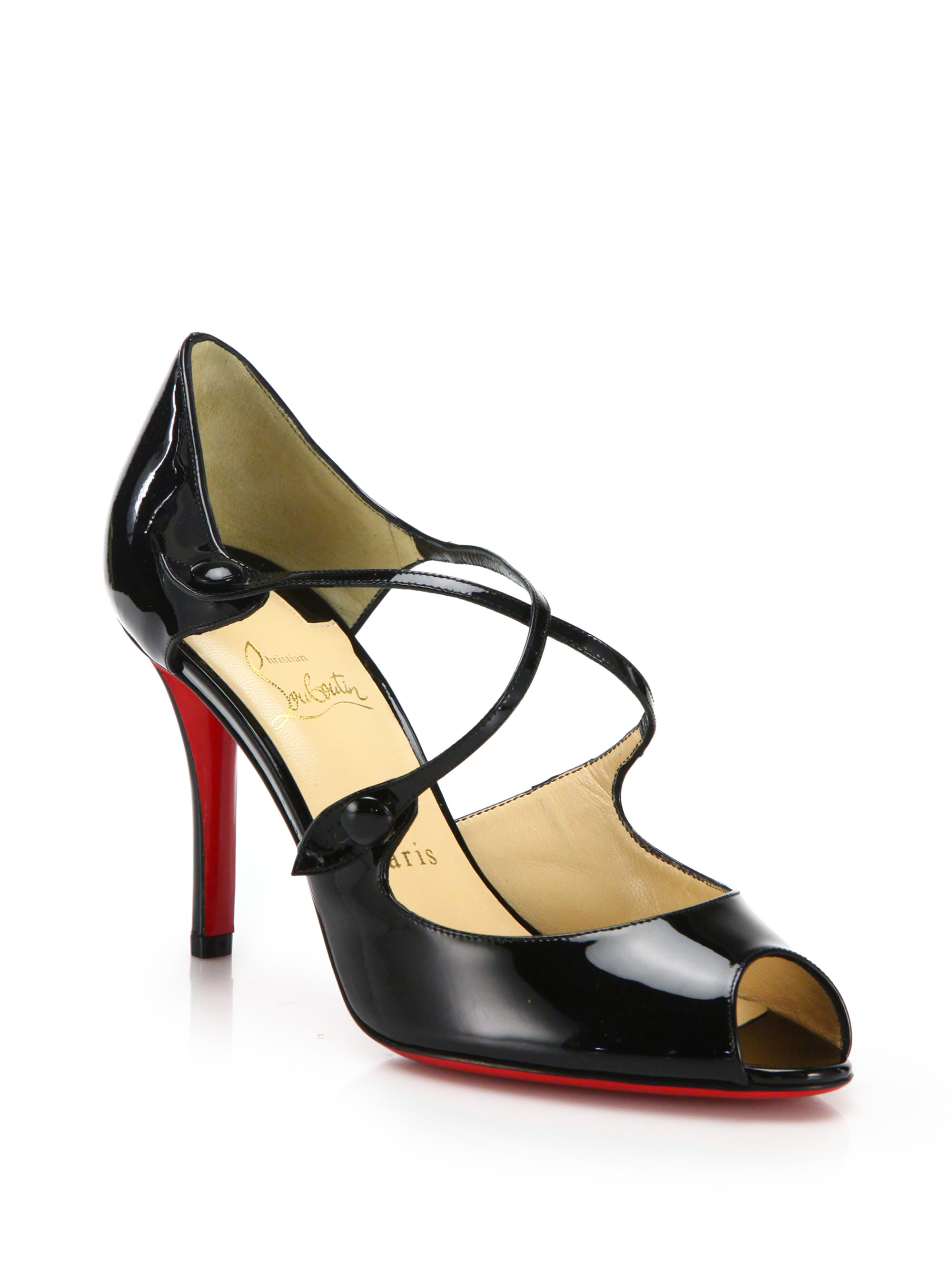 Christian louboutin Debriditoe Patent Leather Sandals in Black | Lyst