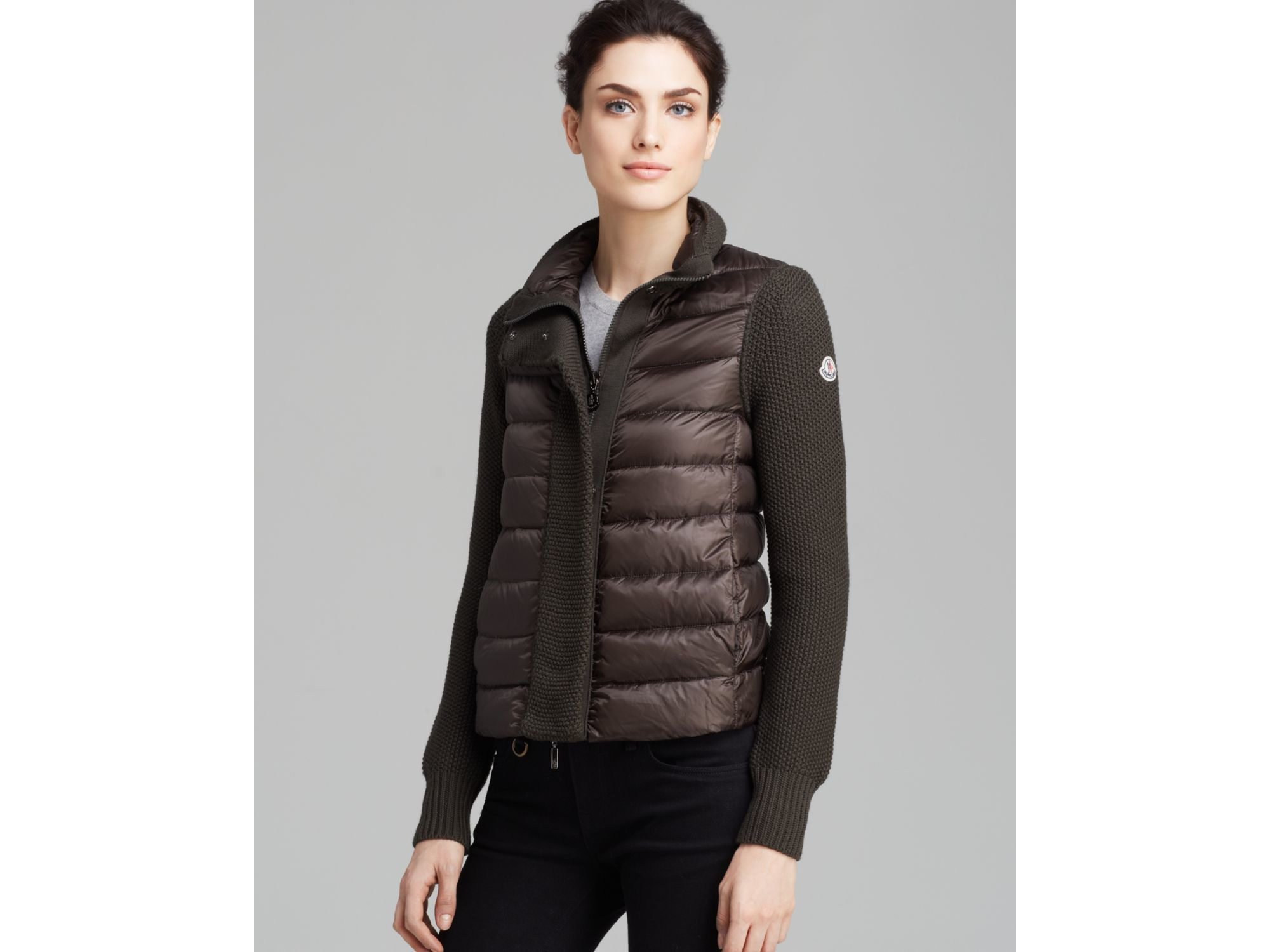 moncler quilted down & knit cardigan