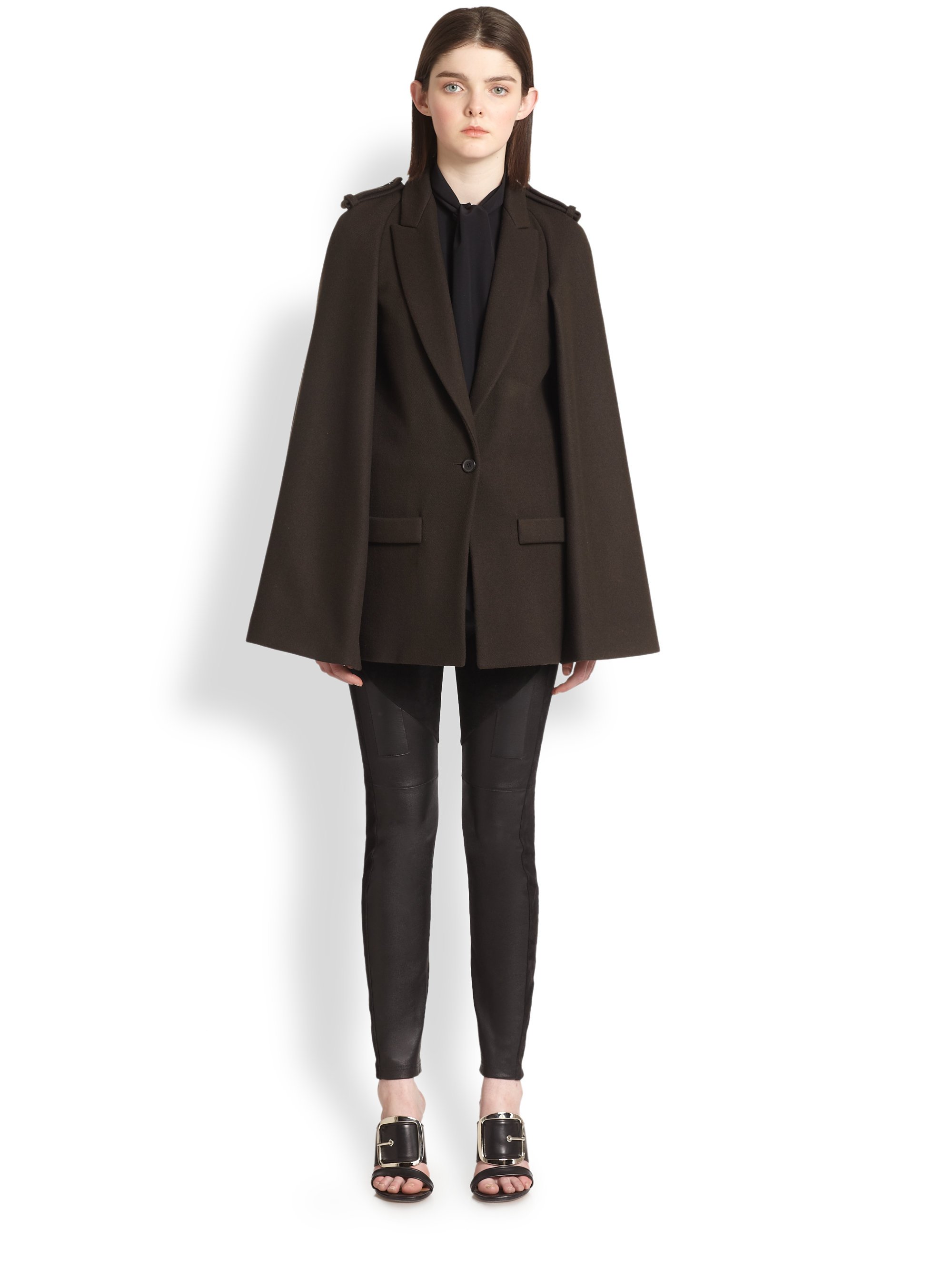 Lyst - Givenchy Felted Wool Cape Coat in Brown