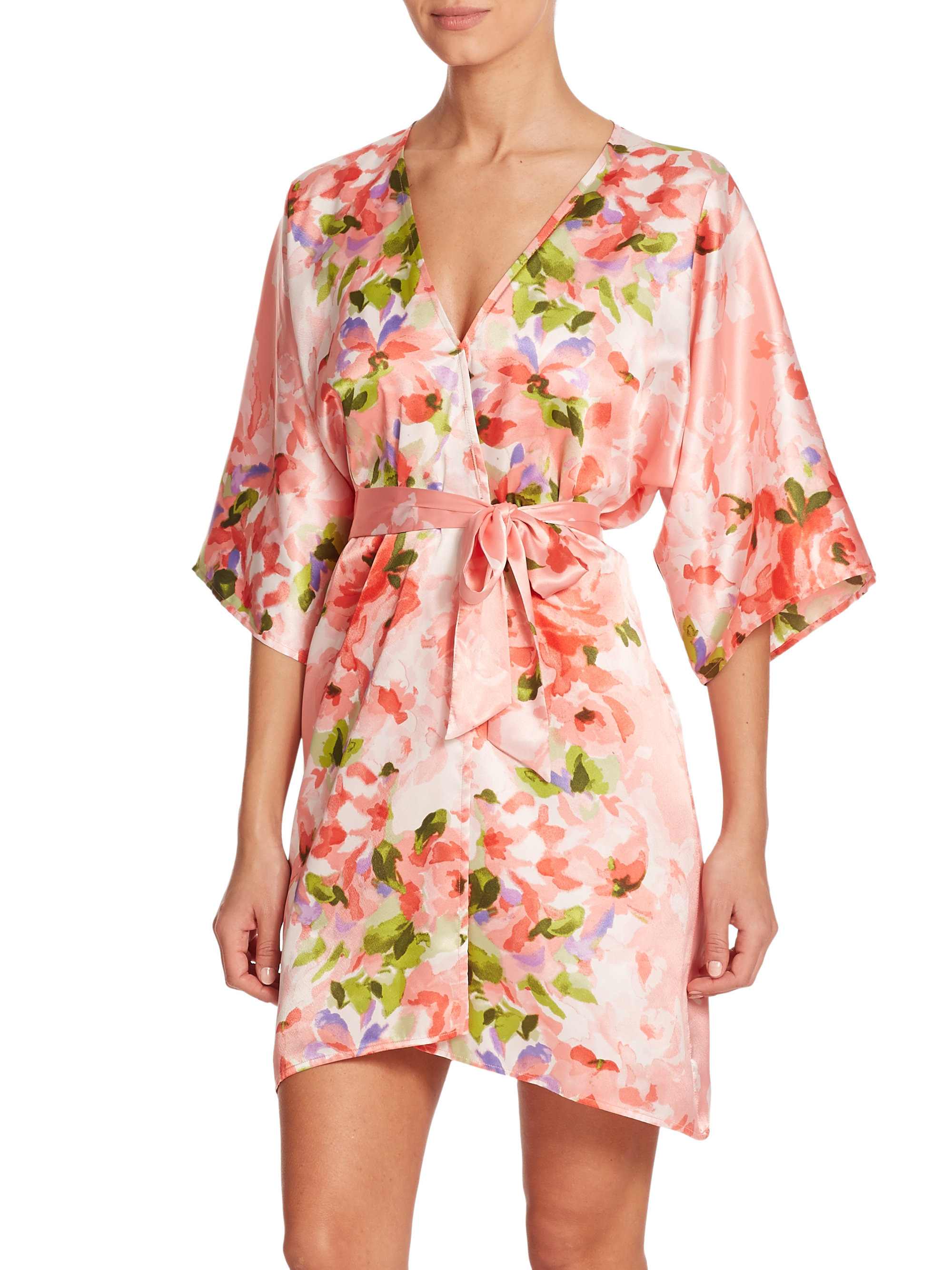 Oscar de la renta Garden Party Floral Satin Robe in Pink | Lyst