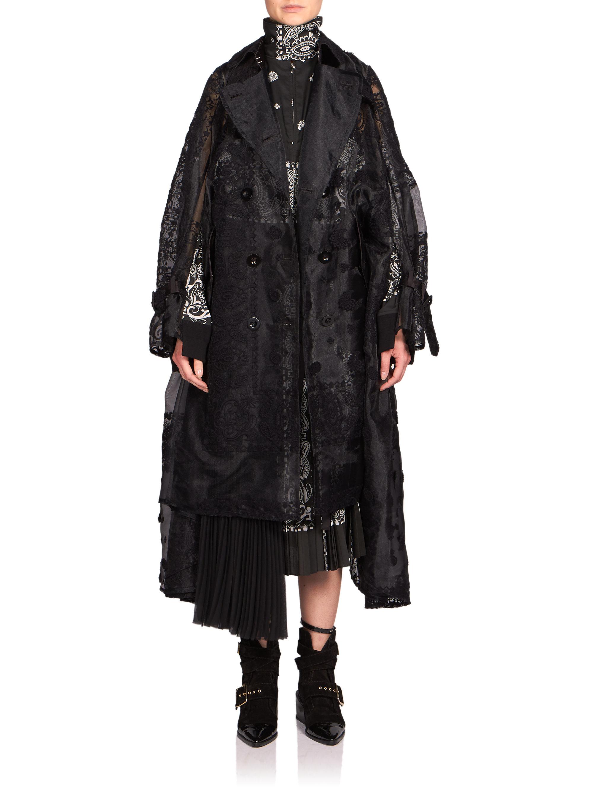 Lyst Sacai Embroidered Bandana Print Trenchcoat In Black 