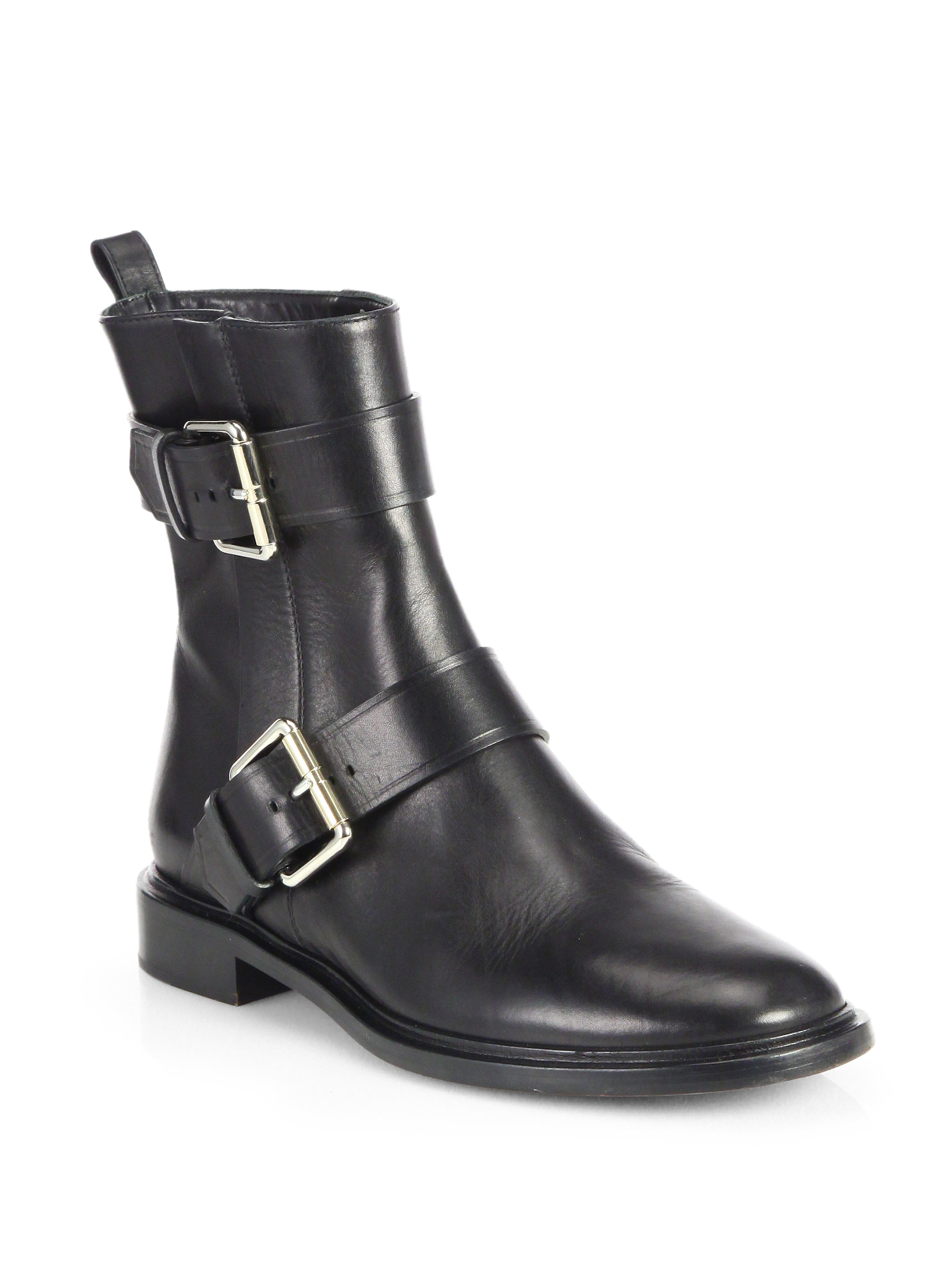 Proenza Schouler Leather Buckle Mid-Calf Moto Boots in Black | Lyst