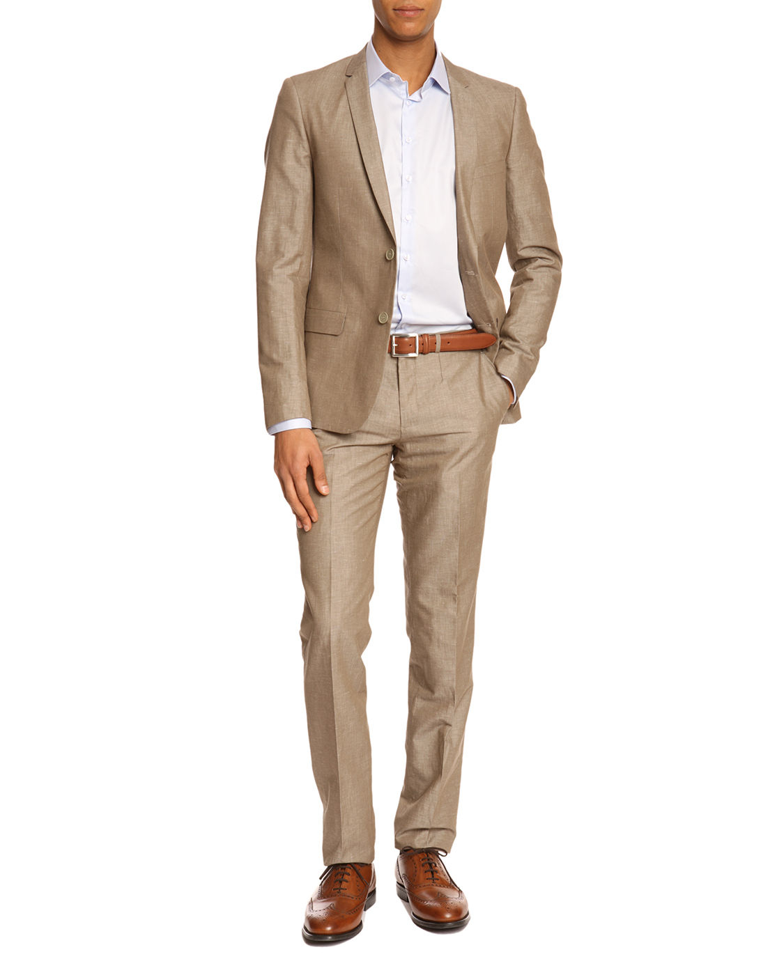 Izac Colo Taupe Linen Fitted Suit in Brown for Men (taupe) | Lyst