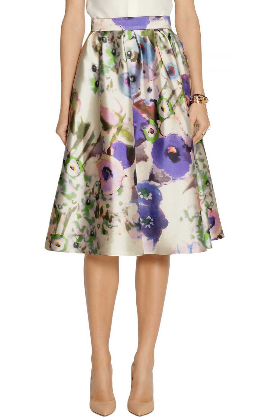 Lela Rose Floral-print Satin Skirt in Purple - Lyst