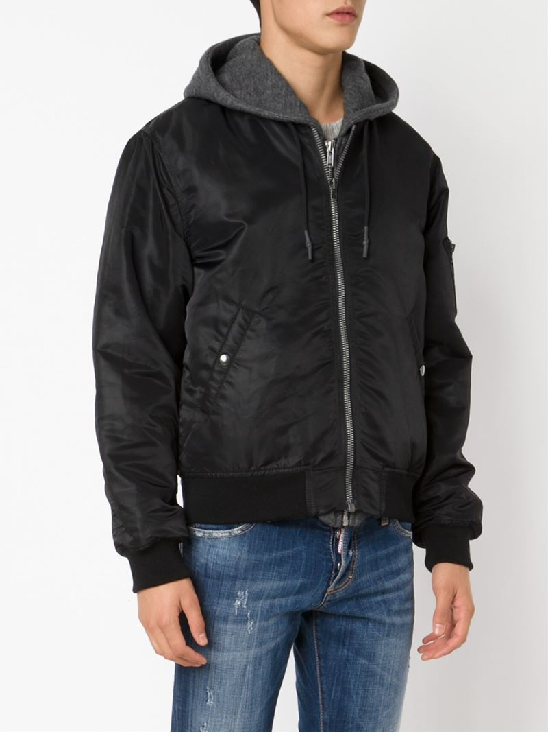 R13 BuiltIn Hoodie Bomber Jacket in Black for Men Lyst