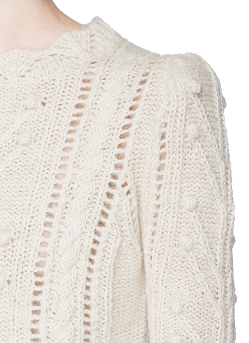 Isabel marant 'gracie' Irish Cable Knit Sweater in Natural | Lyst