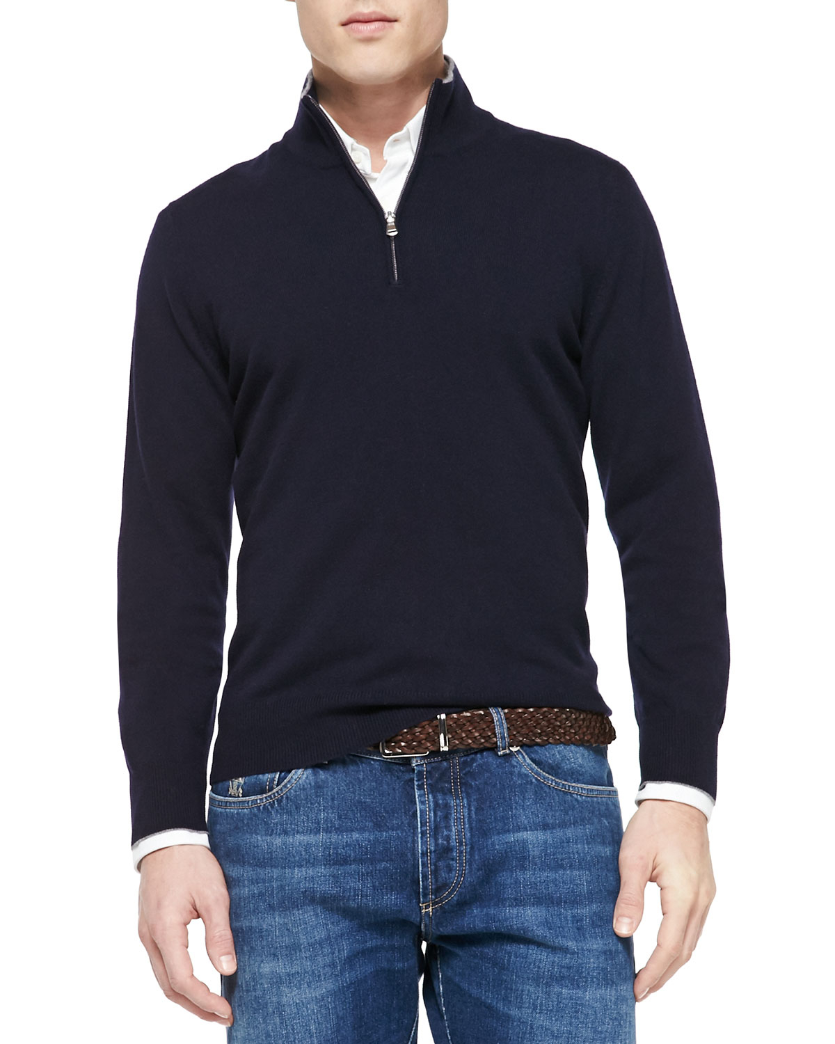 Brunello cucinelli Cashmere Half-zip Sweater in Blue for Men | Lyst