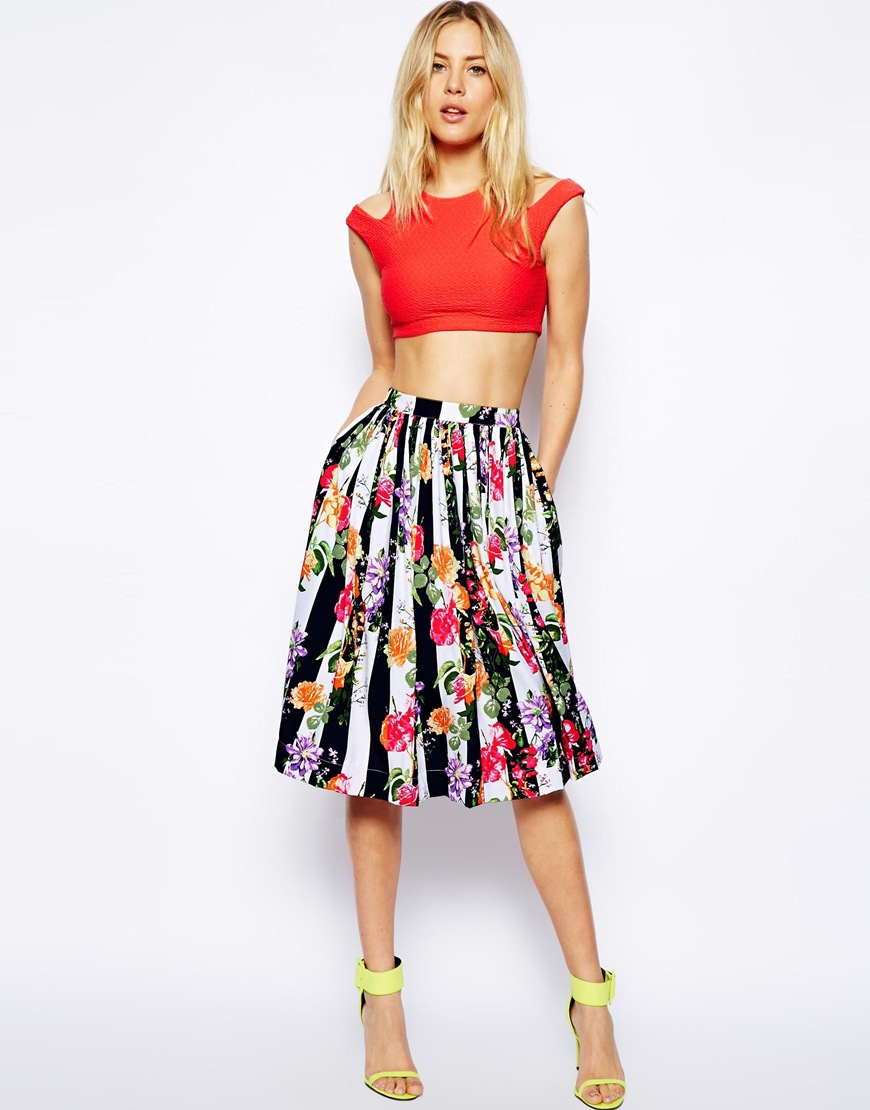 Multi Coloured Midi Skirt - Skirts