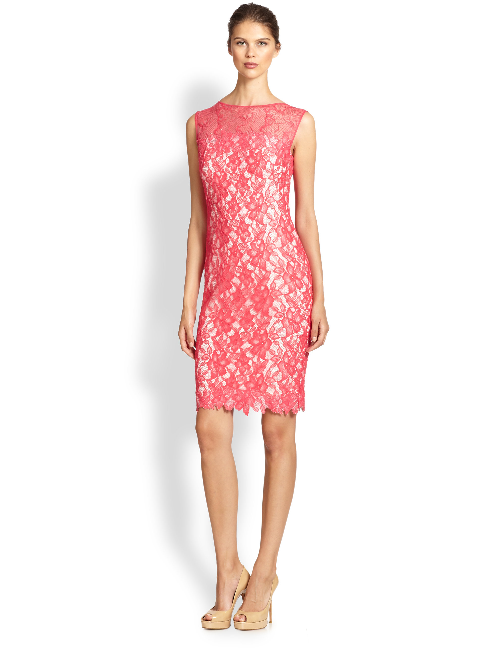 Pink Lace Sheath Dress
