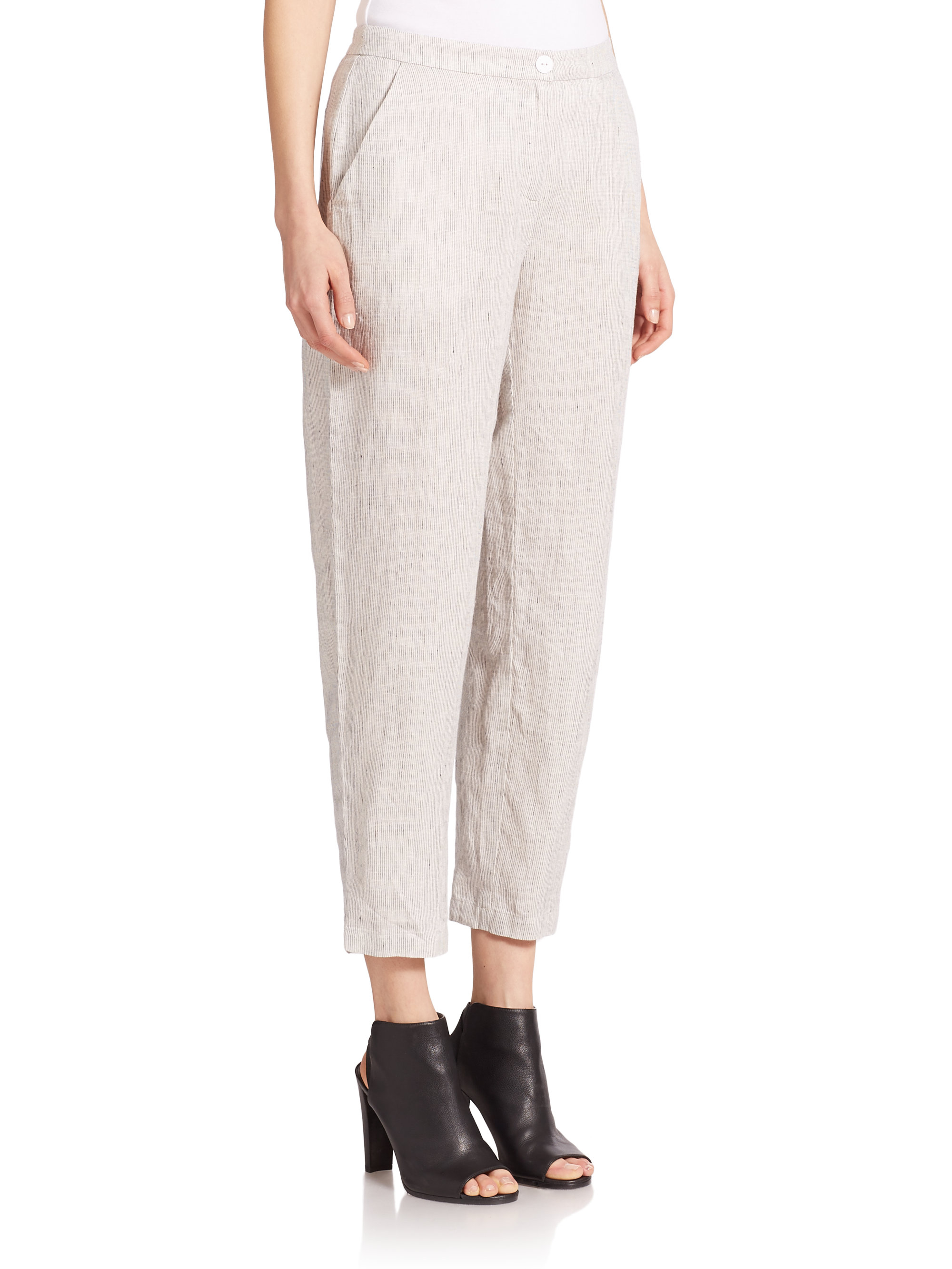 Lyst - Eileen Fisher Slub Linen Pants in White