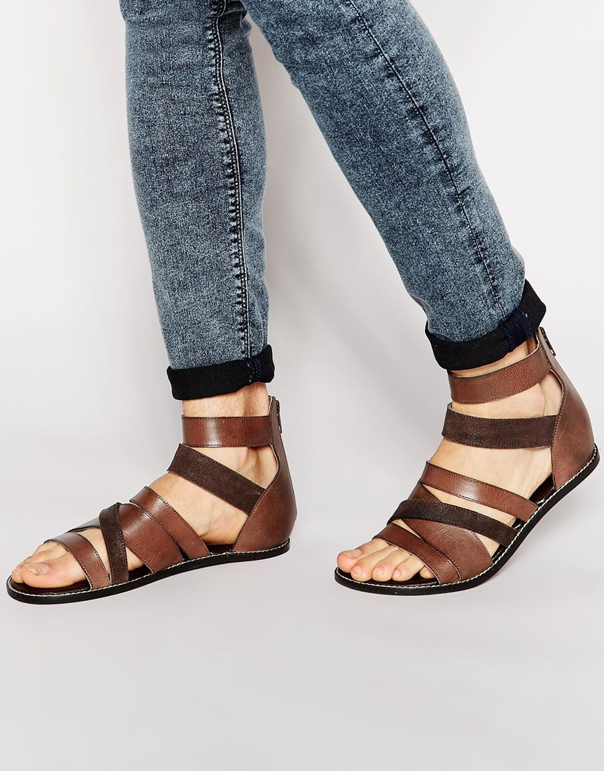 Asos Sandals In Leather In Brown For Men Lyst 3581