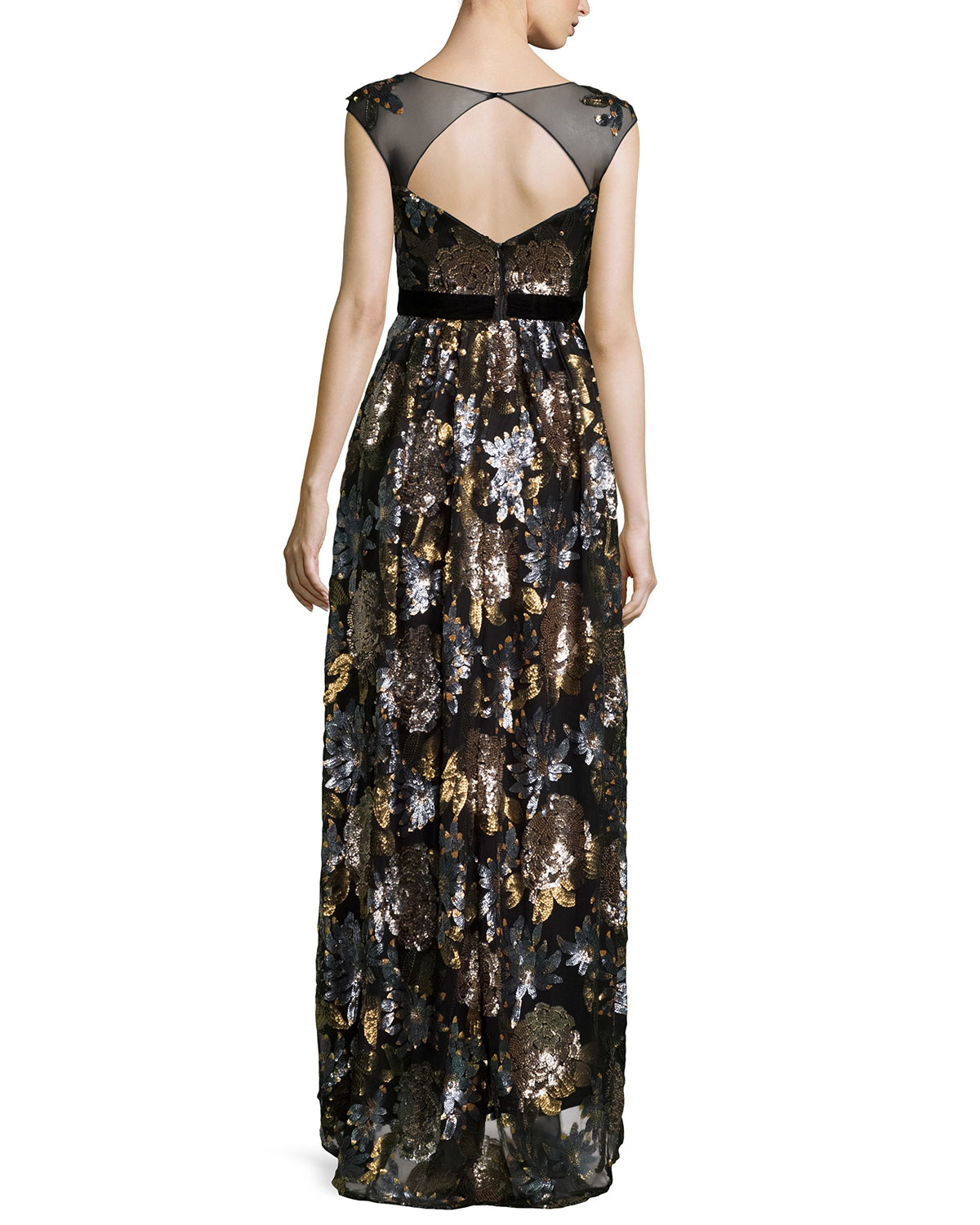 Lyst - Badgley mischka Floral-Sequined Sleeveless Gown in Metallic