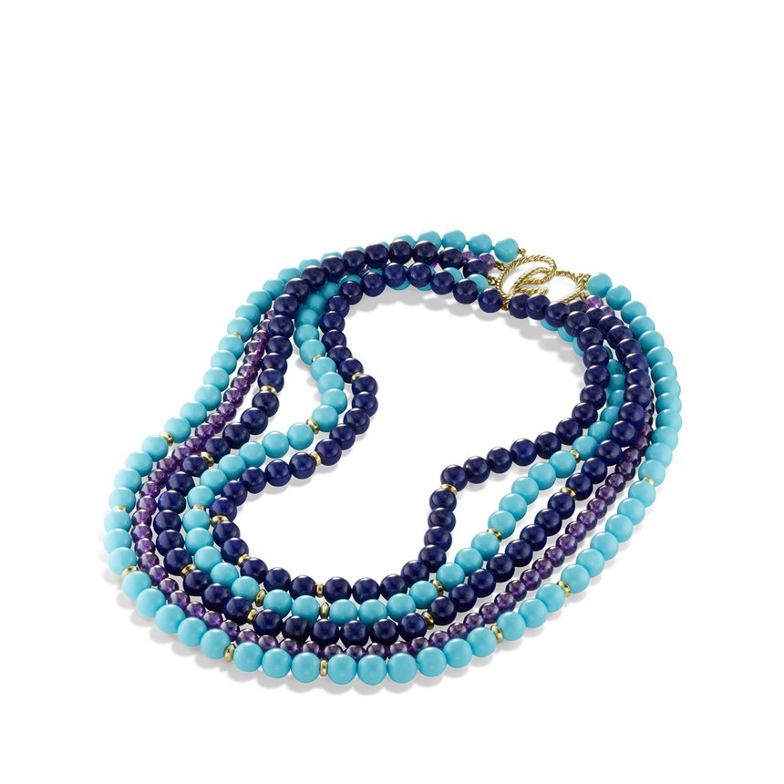 Lyst - David yurman Nefertiti Multirow Bead Necklace with Lapis Lazuli ...