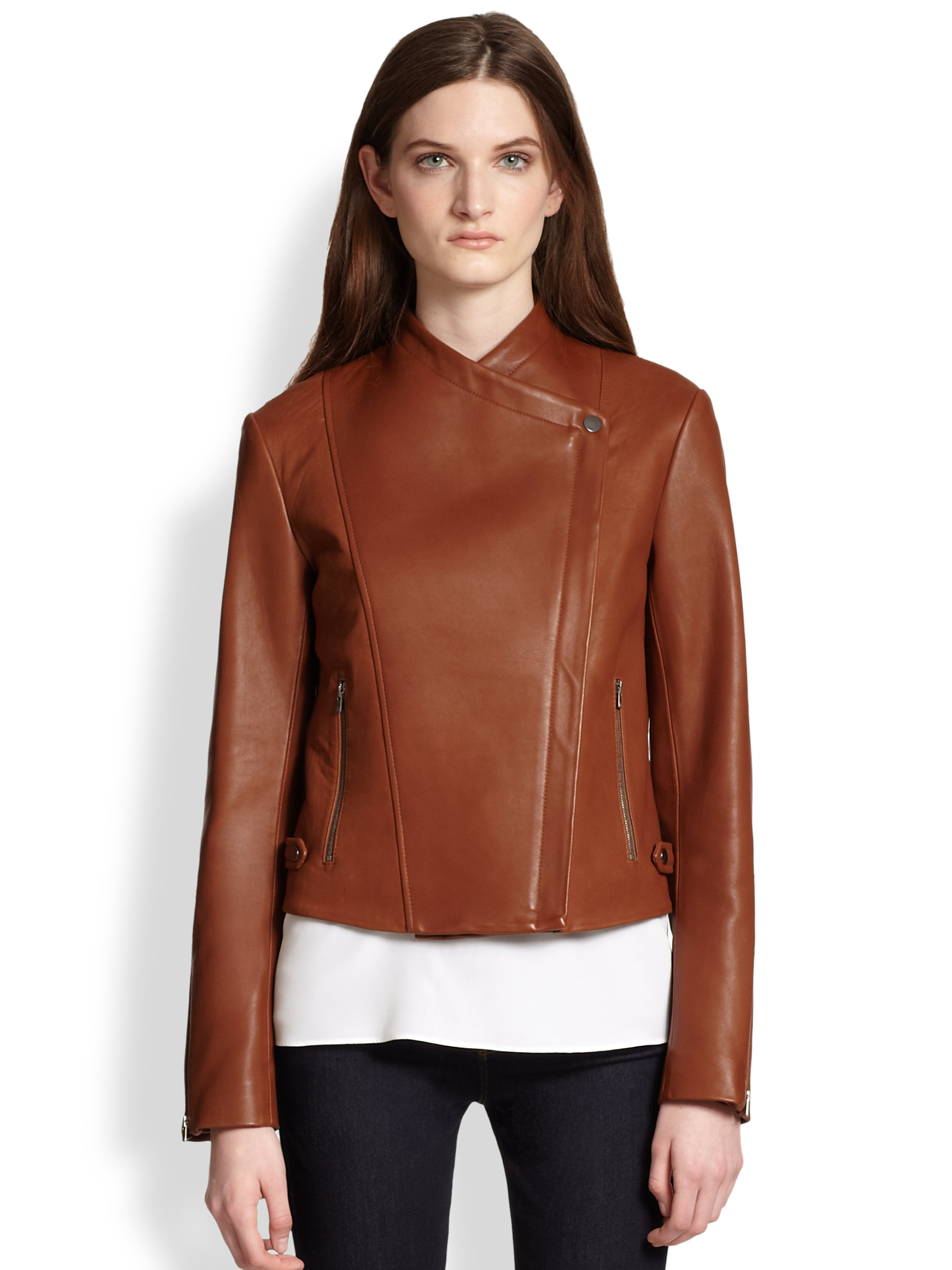Lyst Theory Phelan Leather Jacket In Brown Gallery