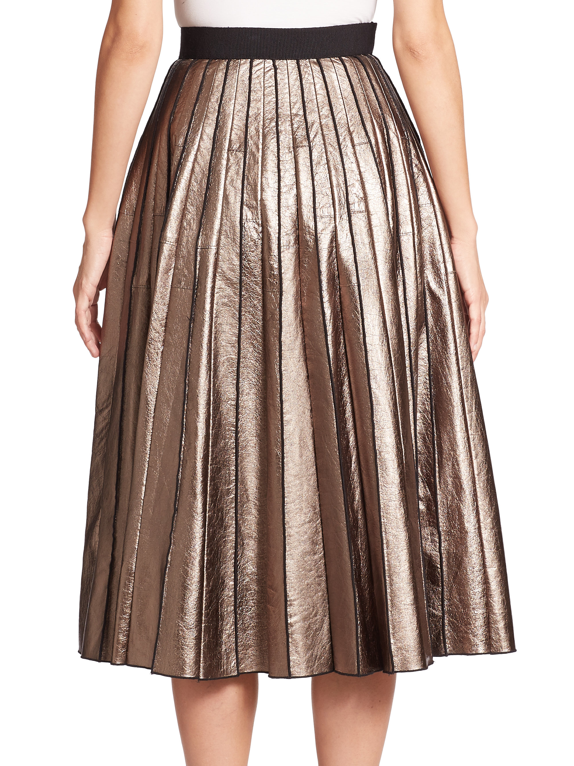 Marc jacobs Metallic Leather Pleated Skirt in Brown (gold) | Lyst