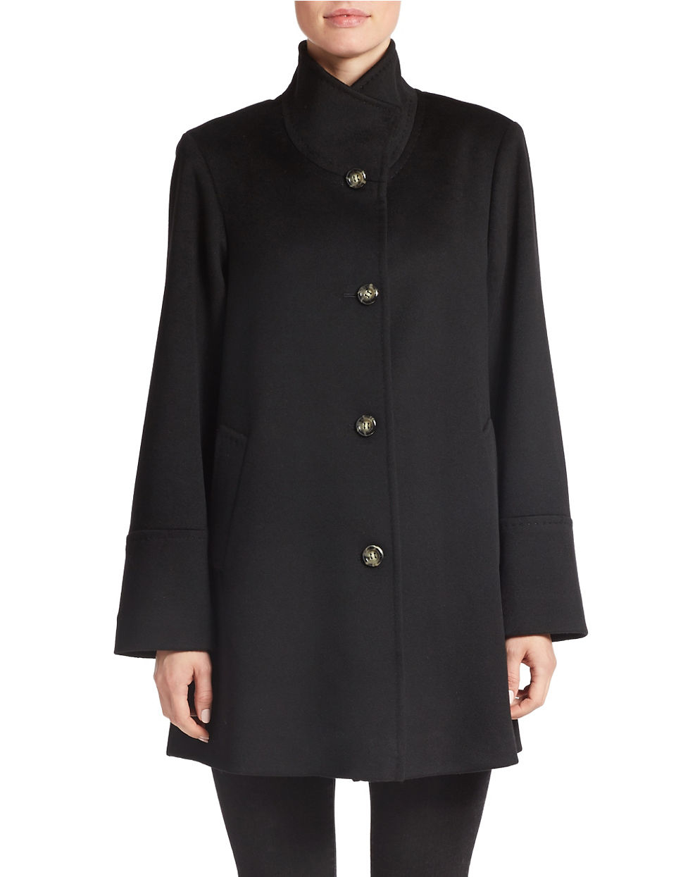 Fleurette Stand Collar Coat in Black | Lyst