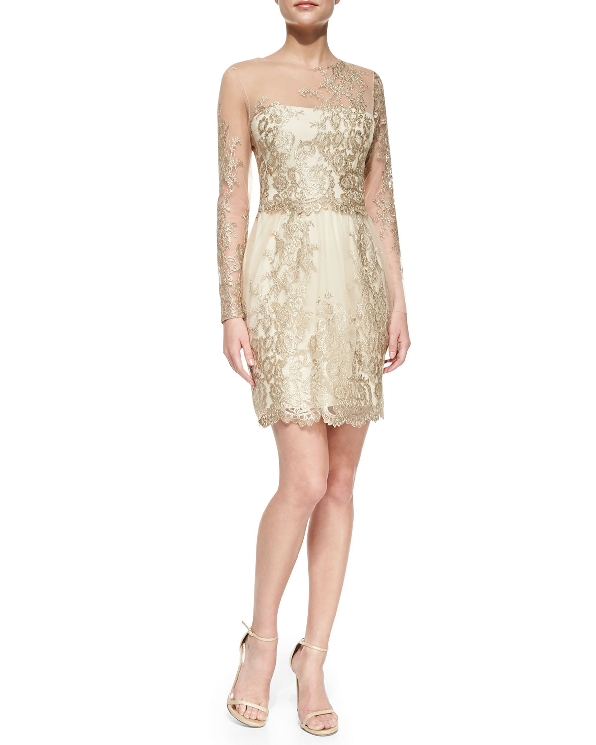 Notte By Marchesa Long-sleeve Embroidered Overlay Cocktail Dress in ...