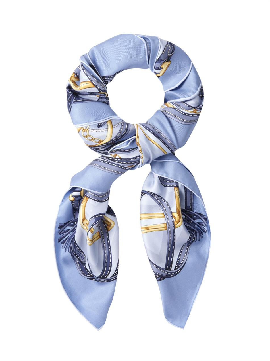 Gucci Horsebit-Print Silk Scarf in Blue - Lyst