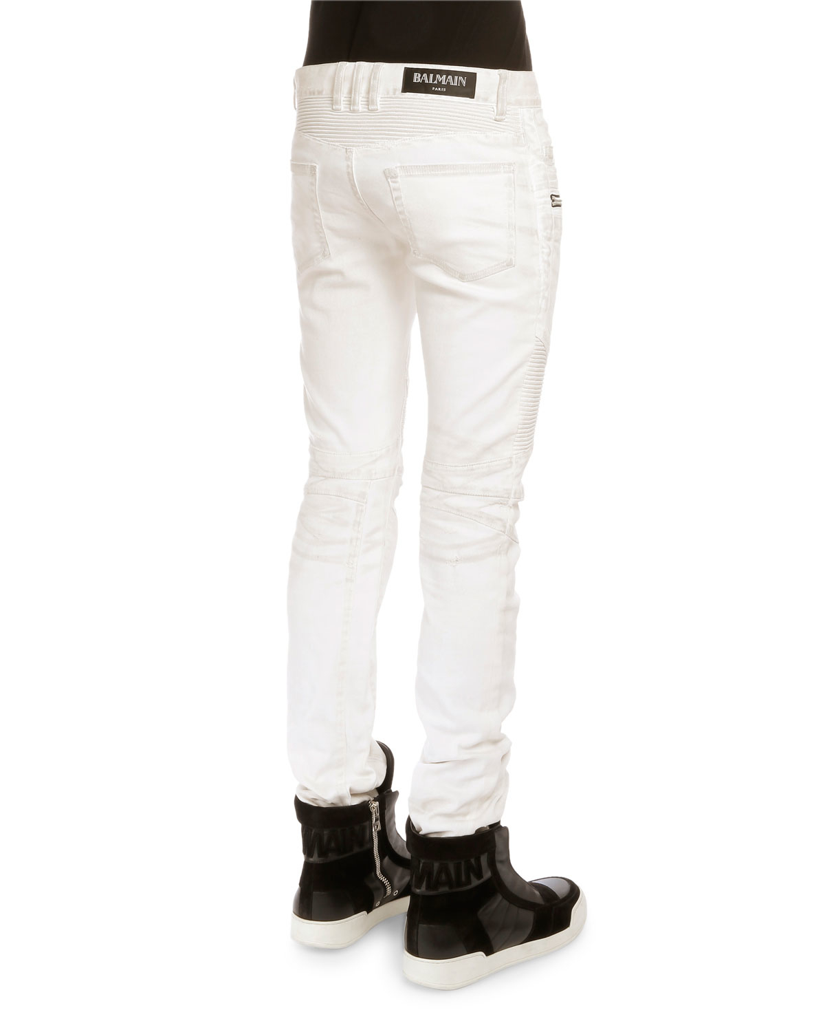 Lyst - Balmain Dirty-wash Denim Biker Jeans in White for Men