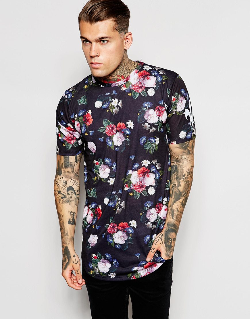 Criminal damage Longline T-shirt With Floral Print And Curved Hem in ...