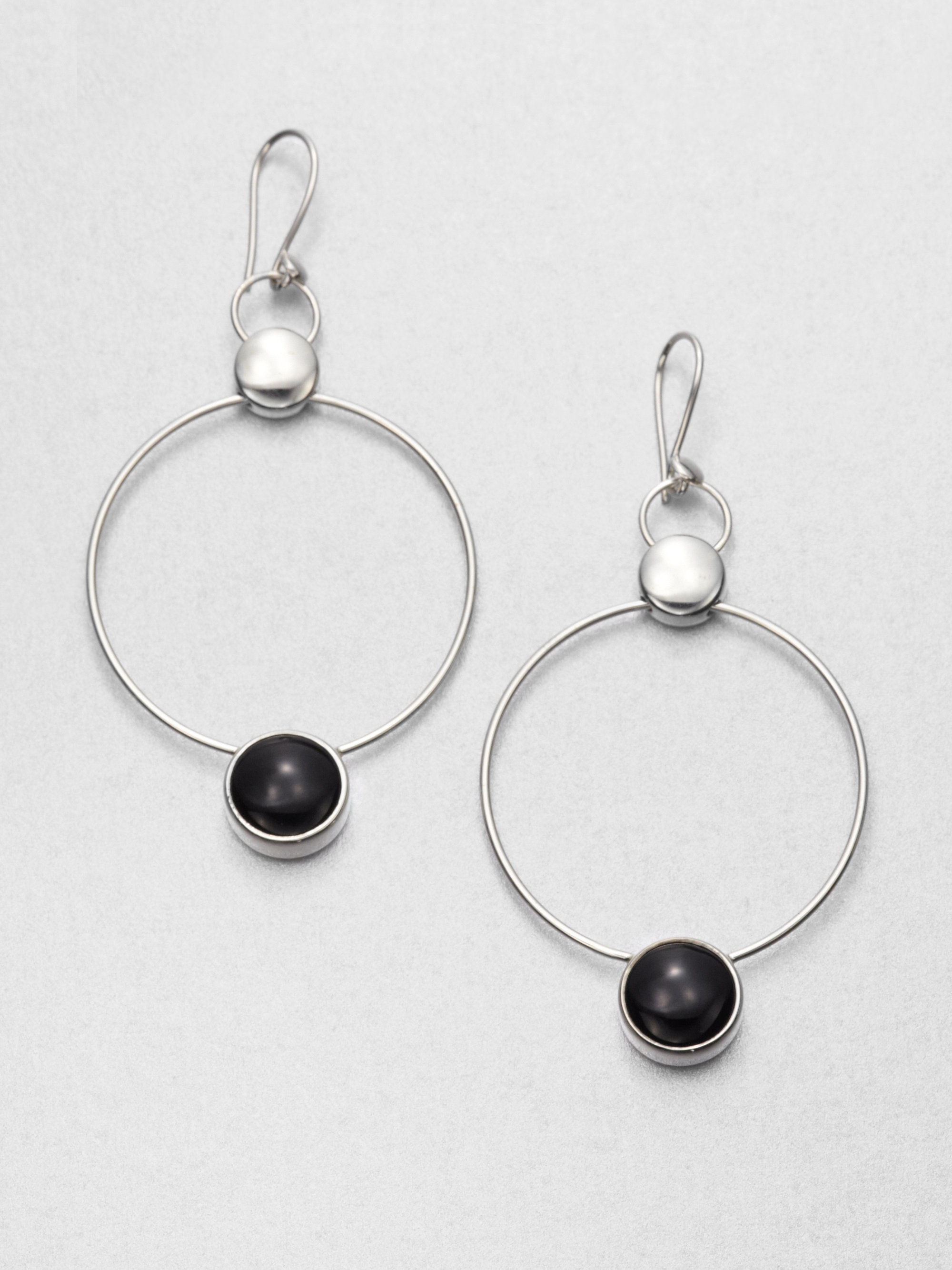 Lyst Georg Jensen Black Agate Hoop Drop Earrings In Metallic Gallery