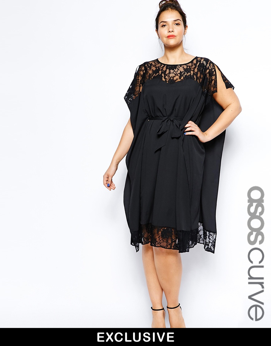 Lyst - Asos Exclusive Kimono Dress With Lace in Black