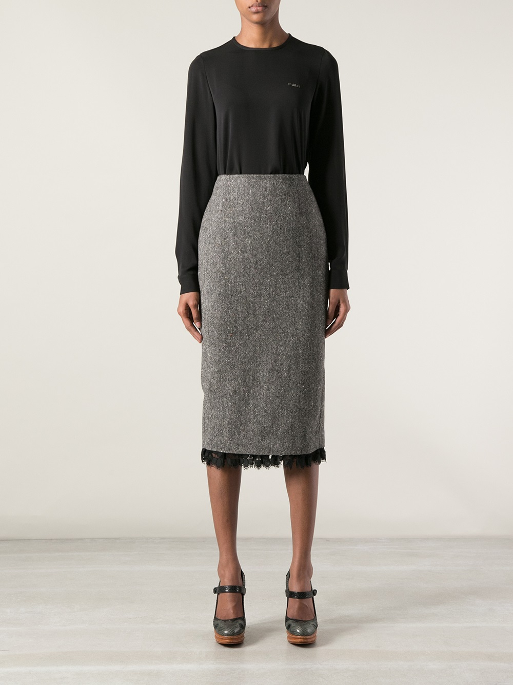 Lyst Dsquared² Lace Trim Pencil Skirt in Gray